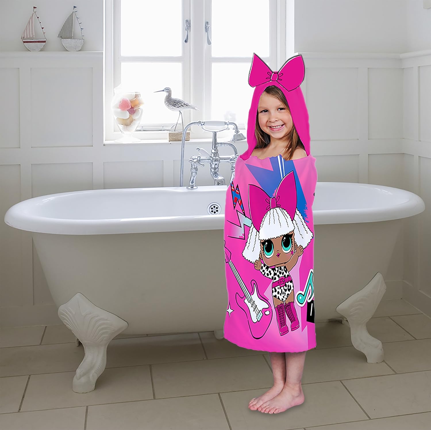 L.O.L. Surprise! Soft Cotton Bath/Pool/Beach Hooded Towel Wrap, 24 In x 50 In, Pink, By Franco Kids