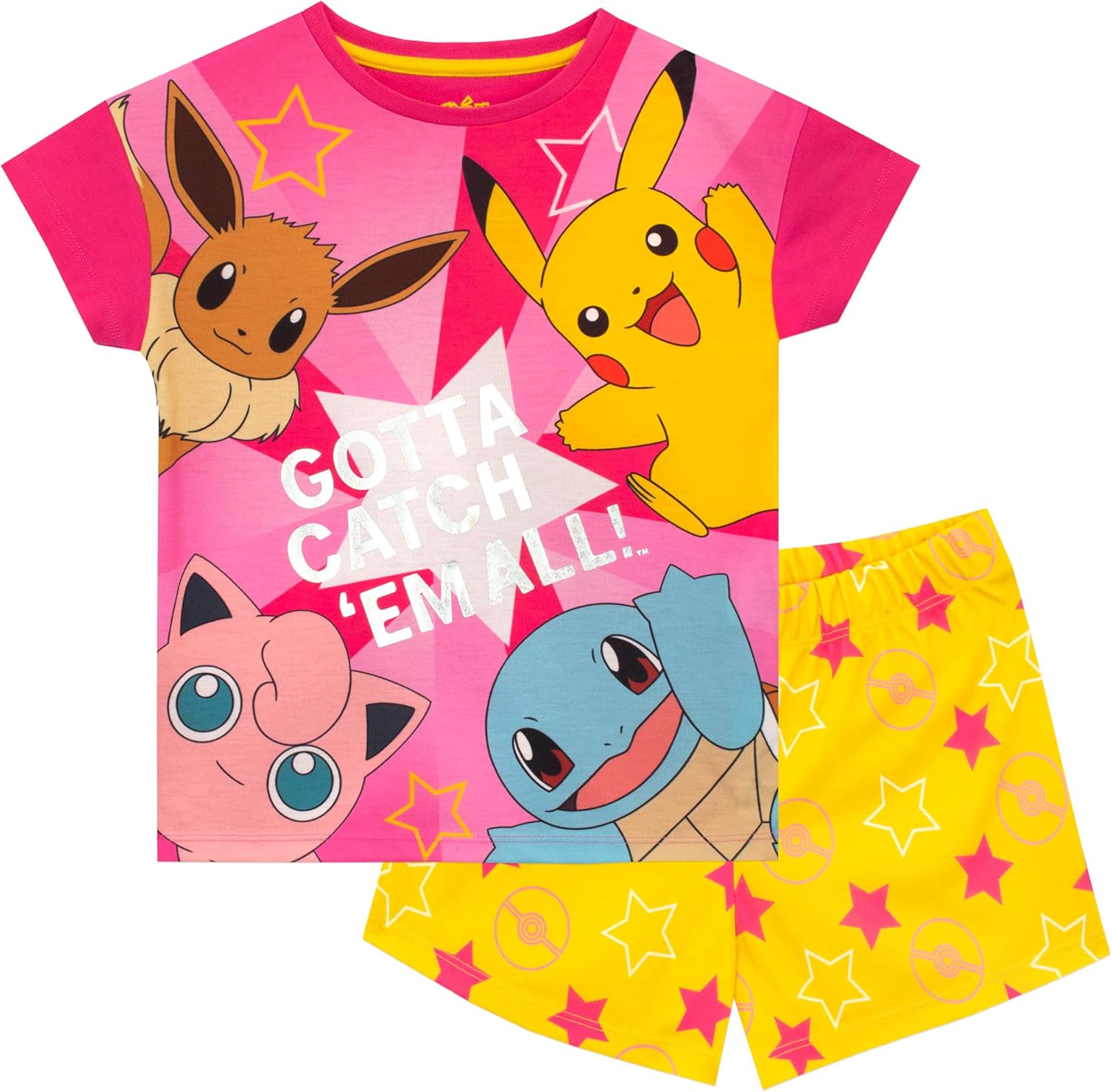 Pokemon Pajamas | Pikachu Pajamas | Eevee Girls Pajama Set | Short Sleeve PJs Set | Sizes 6 To 14