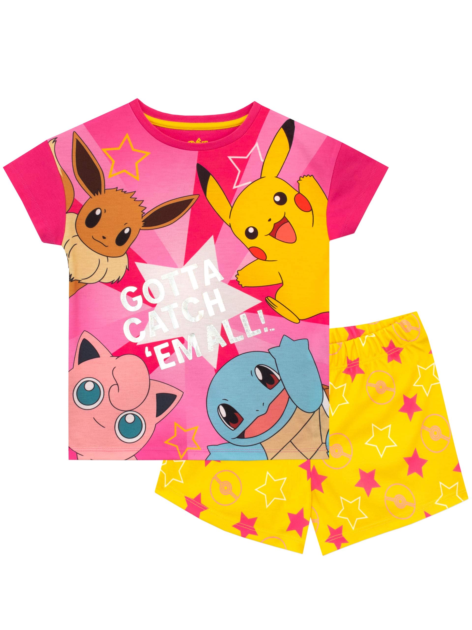Pokemon Pajamas | Pikachu Pajamas | Eevee Girls Pajama Set | Short Sleeve PJs Set | Sizes 6 To 14