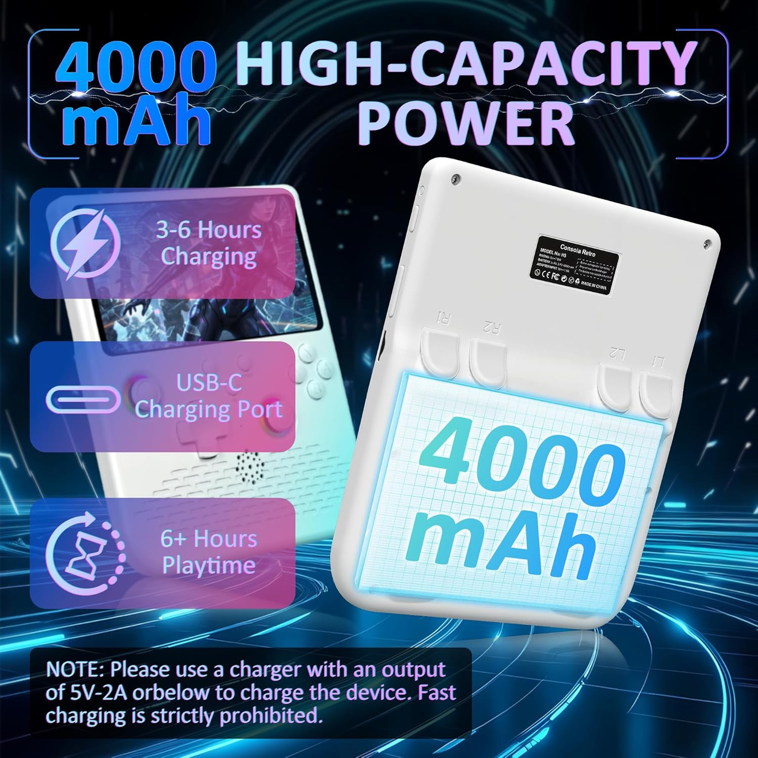 H5 Retro Gaming Console, 5.0 Inch IPS HD Screen Handheld Game Console, 256GB TF Card Build-in 40000+ Classic Games, Portable Video Arcade Support 34+ Emulators with 4000mAh Battery, White