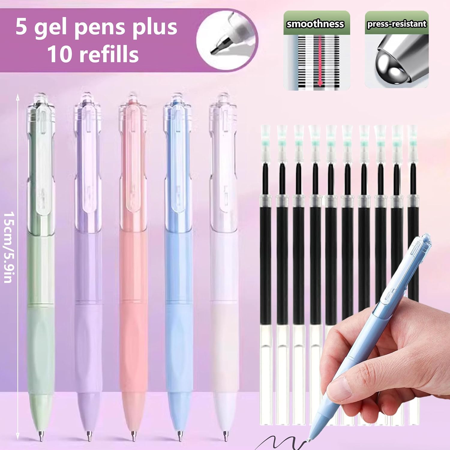 42 Pcs Big Capacity Pencil Pouch with Aesthetic School Supplies, 12 Pastel Highlighters, 5 Black Ink Gel Pens, 6 Mechanical Pencils Set 0.5 & 0.7mm, Sticky Notes, Stationary Set for Student(Black)