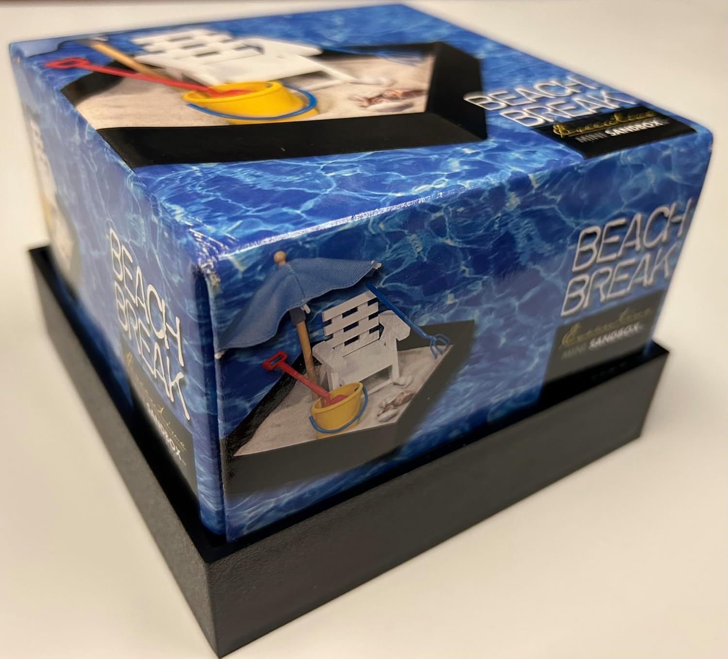 Executive Sandbox - Beach Break - Mini Desktop Set - Stress Relieving Office Decor - Includes 5” x 5” Sandbox,10 Island Accessories, and Fine Sand