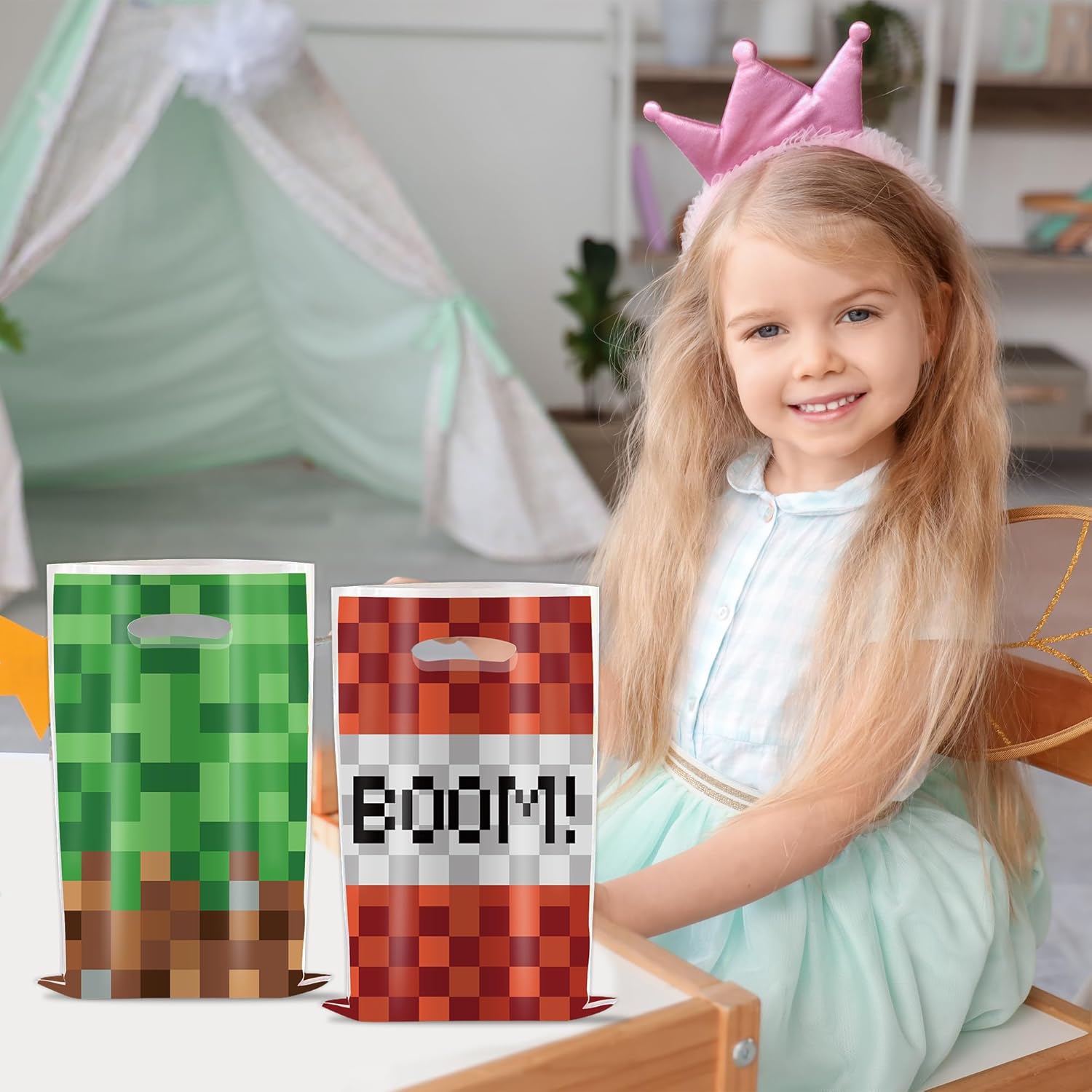 30Pcs Pixel Gift Bags Birthday Party Supplies Animation Party Gift Candy Bags