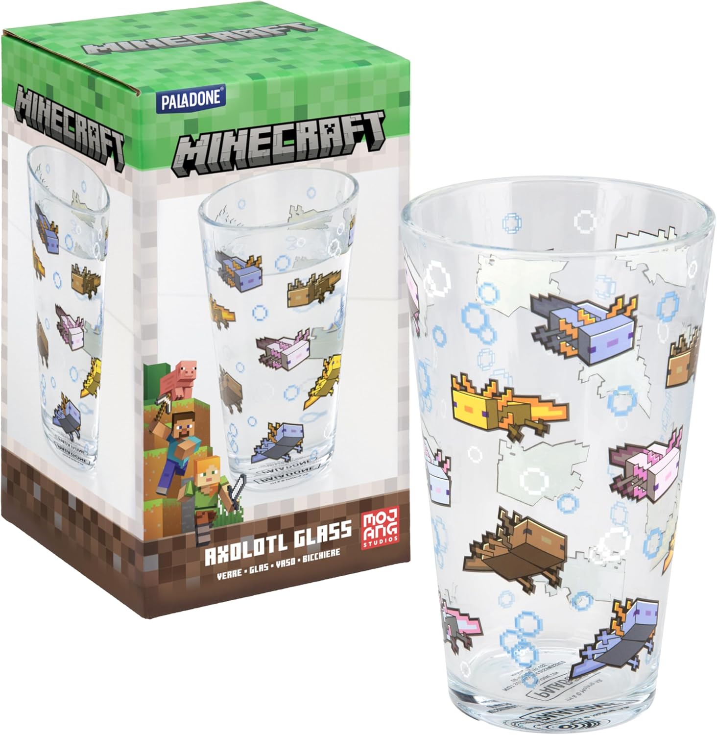 Minecraft Axolotl Drinking Glass 400ml, Officially Licensed Glassware Tumbler for Gamers, Fun Gift, Gaming Merch | Paladone