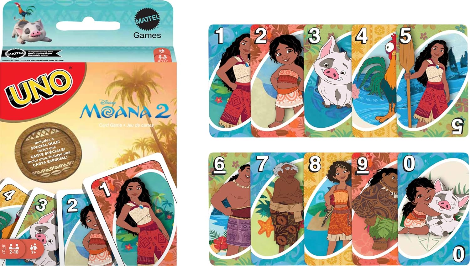 Mattel Games UNO Disney Moana 2 Card Game for Kids, Adults & Family with Deck & Special Rule Inspired by The Movie