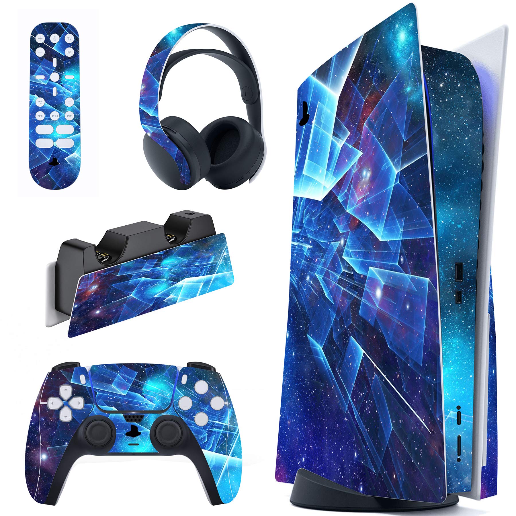 PlayVital Full Set Skin Decal for ps5 Console Disc Edition, Vinyl Sticker Decal Cover for ps5 Controller & Charging Station & Headset & Media Remote - Dragon's Elysium