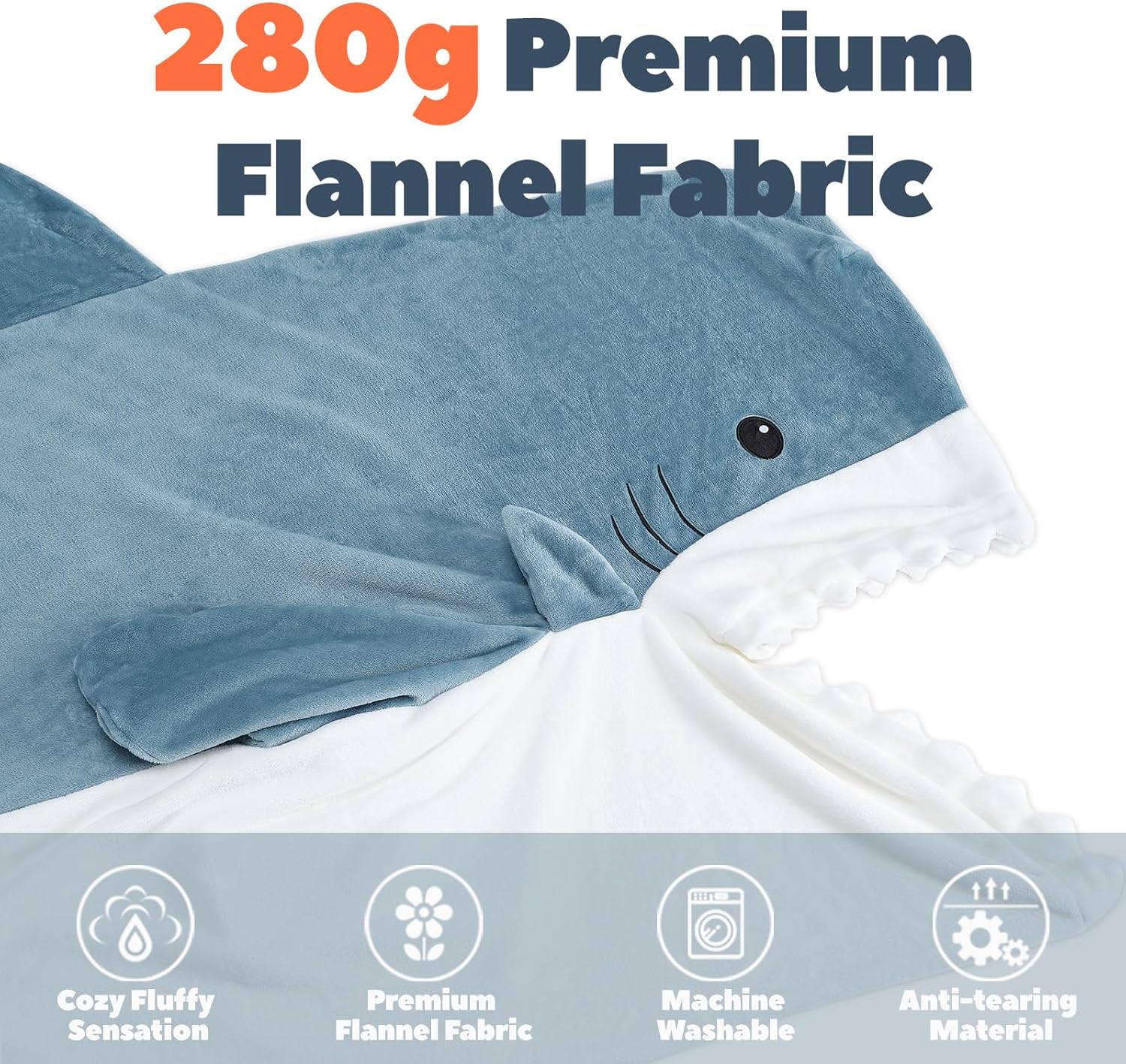 Touchat Shark Blanket for Adult & Kids Super Soft Cozy Flannel Throw Wearable Blanket, Cartoon Animals Shark Onesie Hoodie, Sleeping Bag Cosplay Shark Costume Blanket Gifts for Shark Lovers (Blue,M)