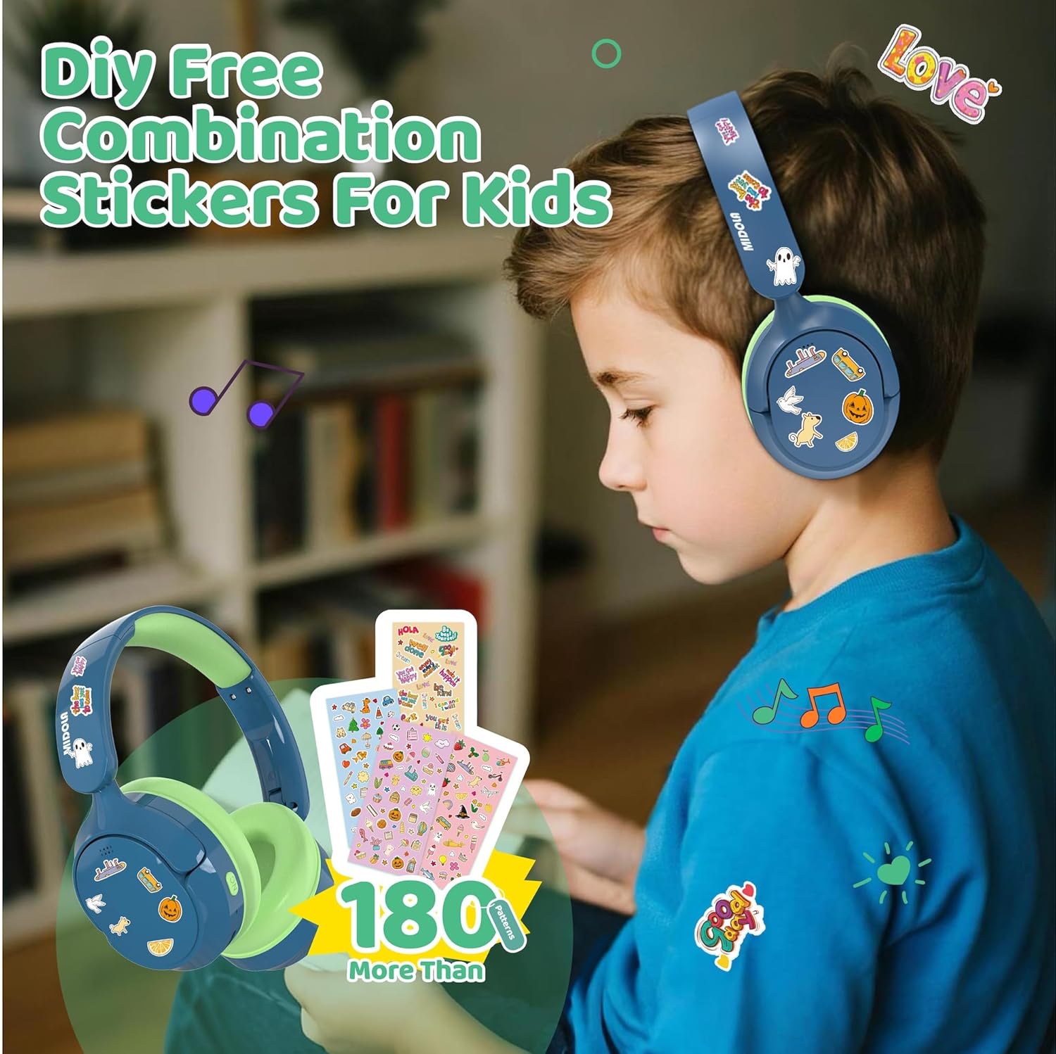 MIDOLA Active Noise Cancelling Kids Headphones Bluetooth 5.4 Wireless Volume Limited 85/94dB,Type C Fast Charging,Over Ear Foldable with Mic Aux Cord for Toddler Child Pad Tablet Blue