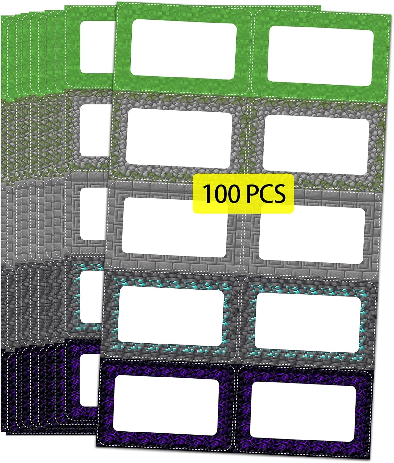 Video Game Border Name Tag Stickers 2.2 x 3.5 Inch（100 Pcs） Pixel Gaming Sticky Name Tags Labels Deacl for Party School Locker Office Home Meeting Classroom Decor