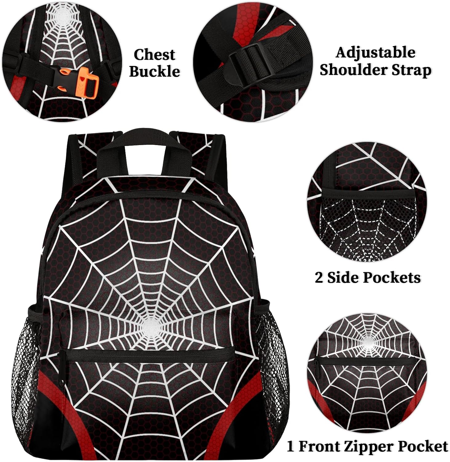 Toddler Backpacks for Boys Girls 2-4: Black Spider Web Kids Cartoon Schoolbag Lightweight Waterproof Book Bag for Preschool, Kindergarten, Elementary Back to School Children 12 Inch