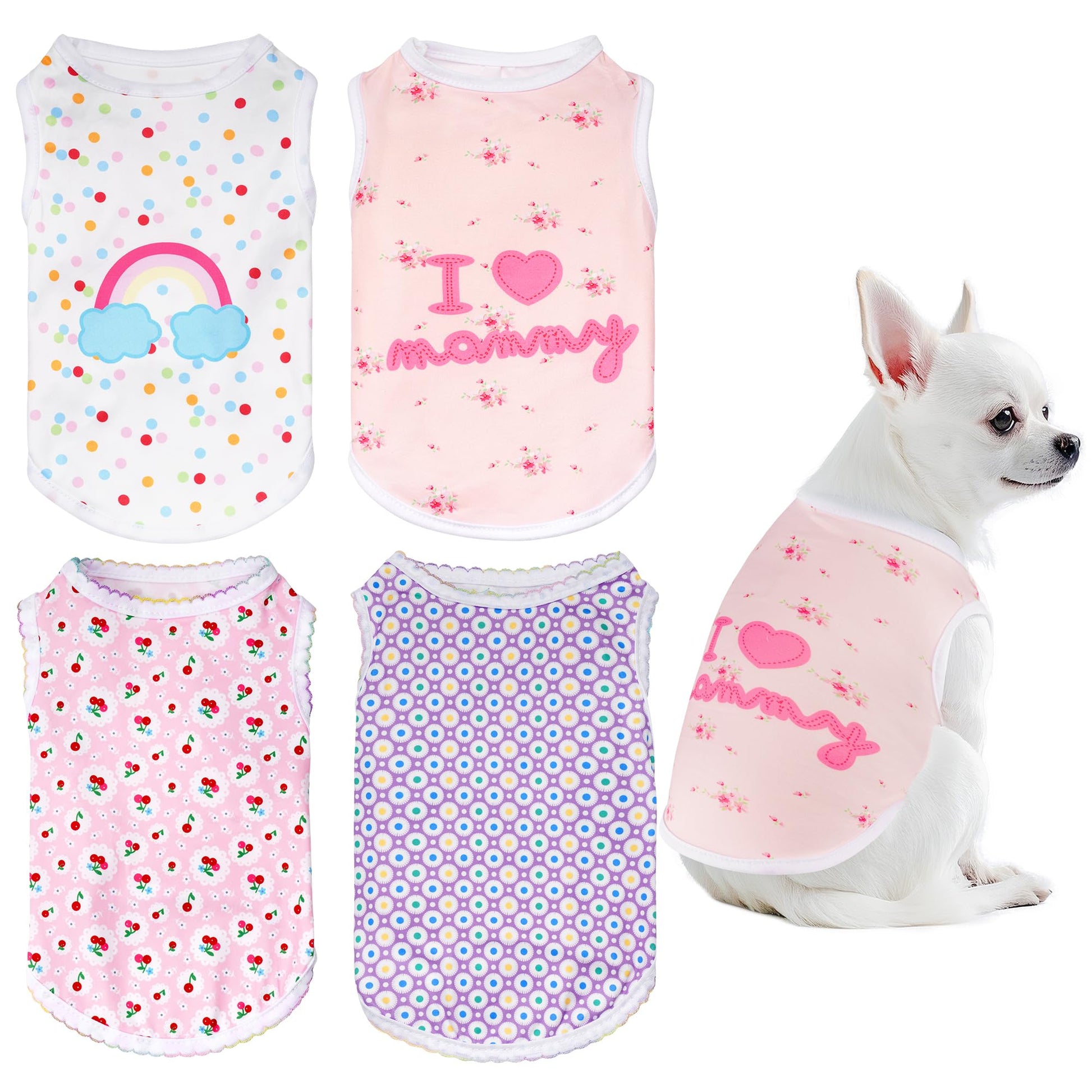 choyaxo 4pcs Dog Shirts Sleeveless Printed Pet Vest for Chiuahaha Small Medium Dogs Halloween