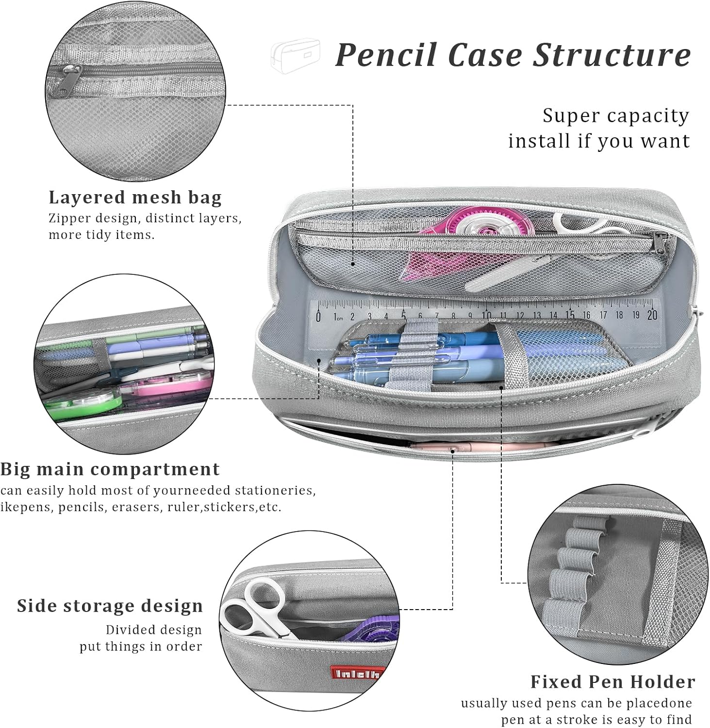 Pencil Case Large Capacity pencil pouch cute pencil case stationery supplies pencil bags School Supplies for Student Teen Girs Boys (gray)