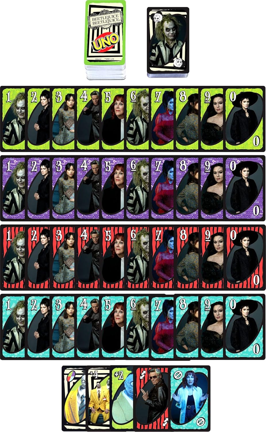 Mattel Games UNO Beetlejuice Beetlejuice Card Game for Kids, Adults & Family with Deck & Special Rule Inspired by The Movie