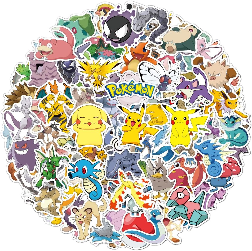 100 PCS Cute P.o.kémon Stickers for Gifts, Waterproof Sticker for Phone, Laptop, Water Bottles, Hydro Flask, Stickers for
