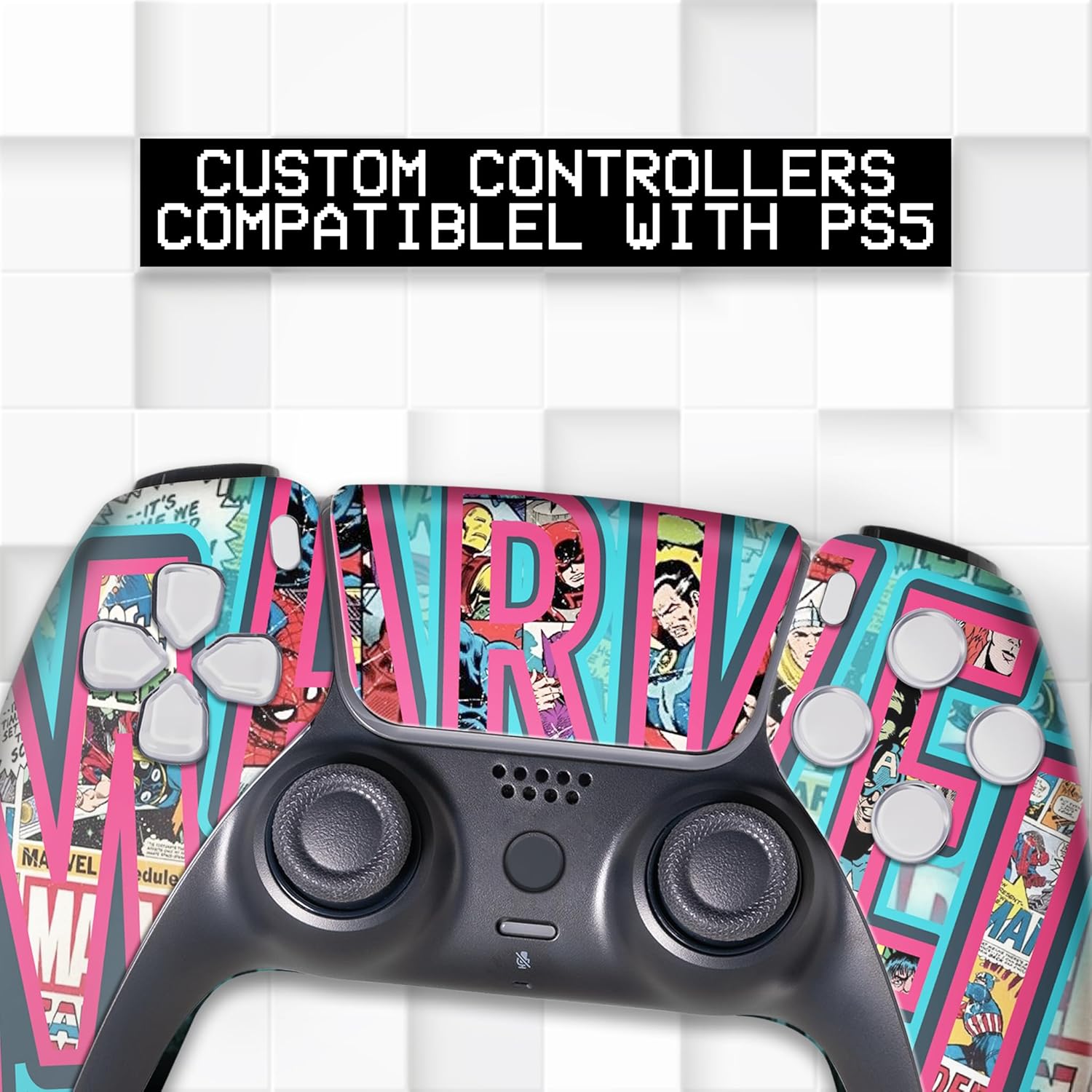 Marrvel Custom PS-5 Controller Wireless compatible with Play-Station 5 Console by BCB Controllers | Proudly Customized in USA with Permanent HYDRODIP Printing(NOT JUST A SKIN)(MODDED)