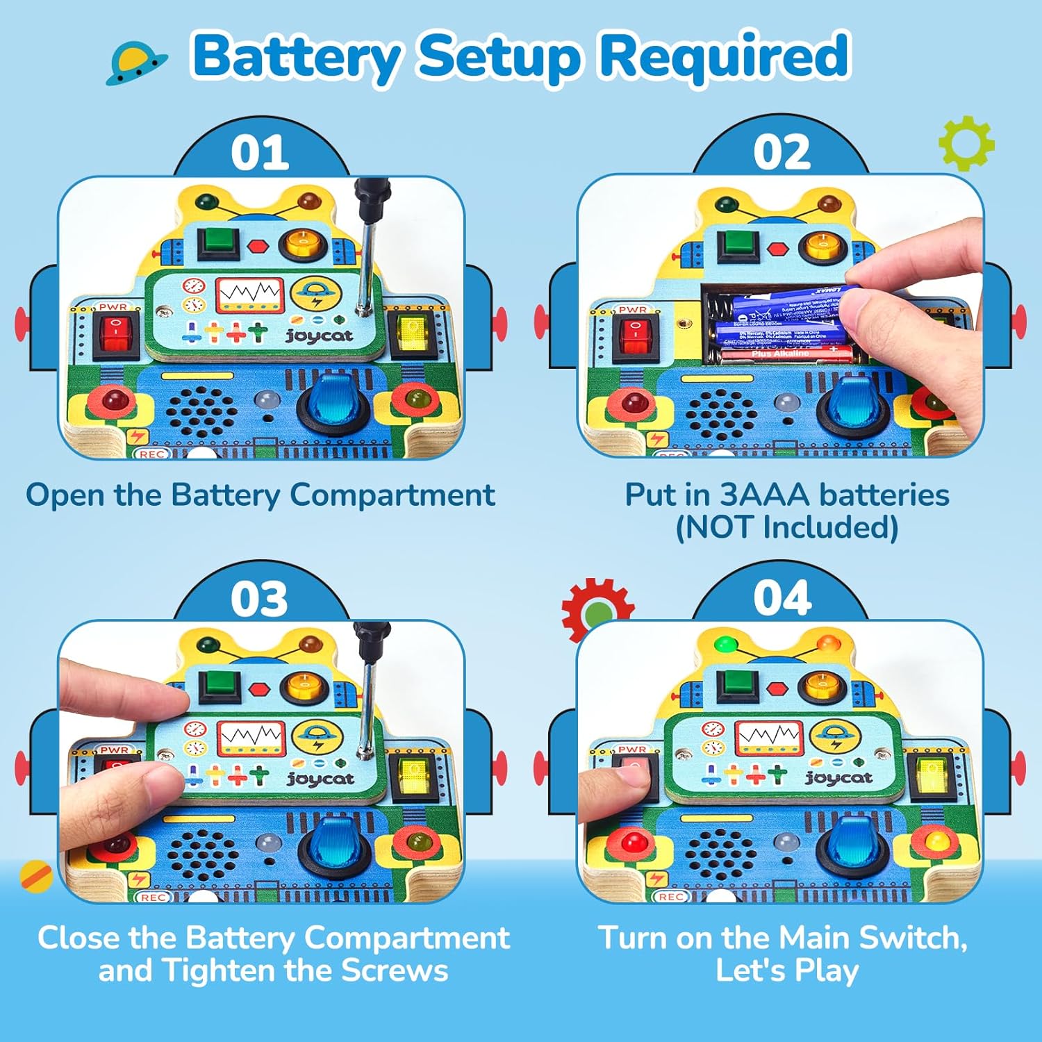 JoyCat Robot Busy Board with Led Light, Toddler Toys for 1 2 3 4 Year Old Boys and Girls, Wooden Sensory Toys with Voice Recording, Travel Toy for Toddlers 1-3, Birthday Presents