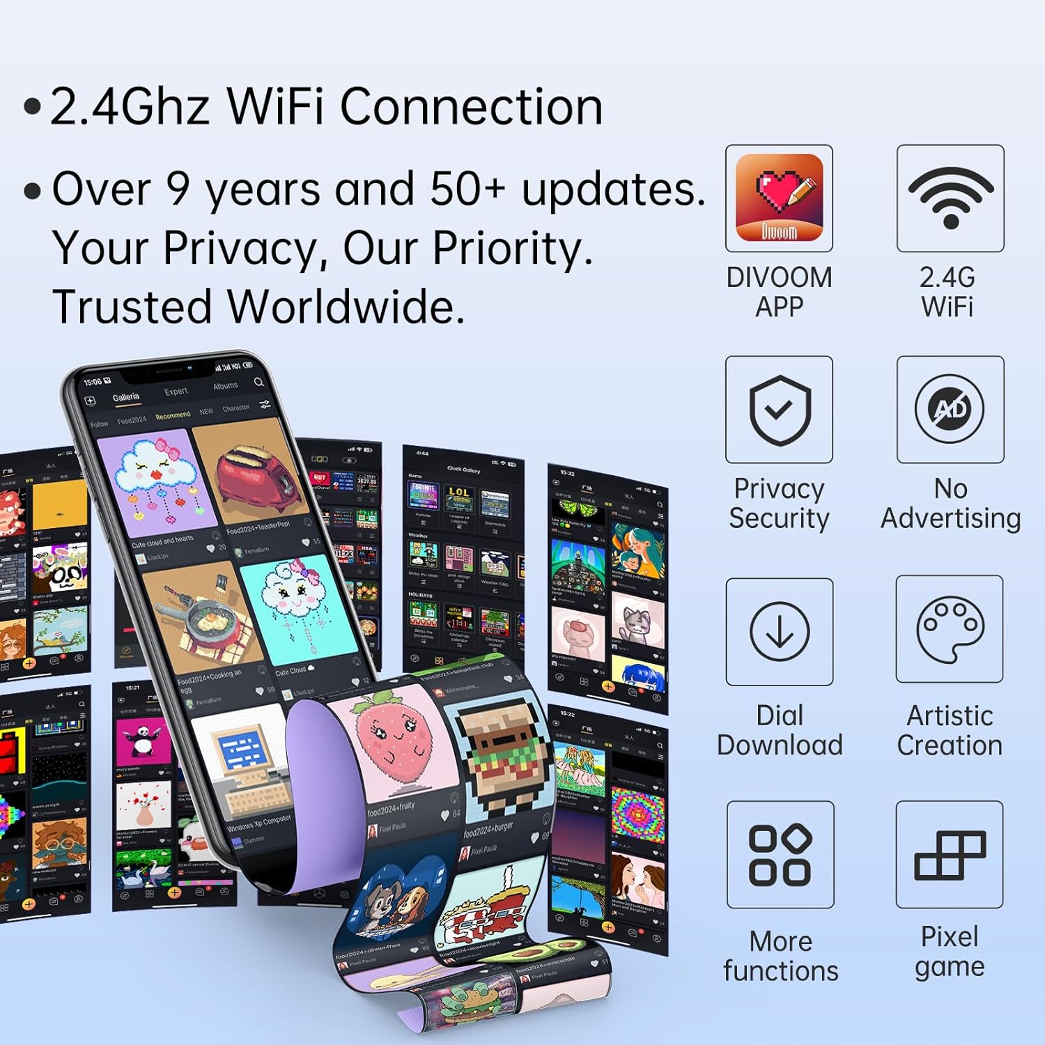 Divoom Pixoo-64 - WiFi Pixel Cloud Digital Frame with APP Control,64 X 64 LED Panel Display Frame for Gaming Room Decoration/Social Media Fans Counter