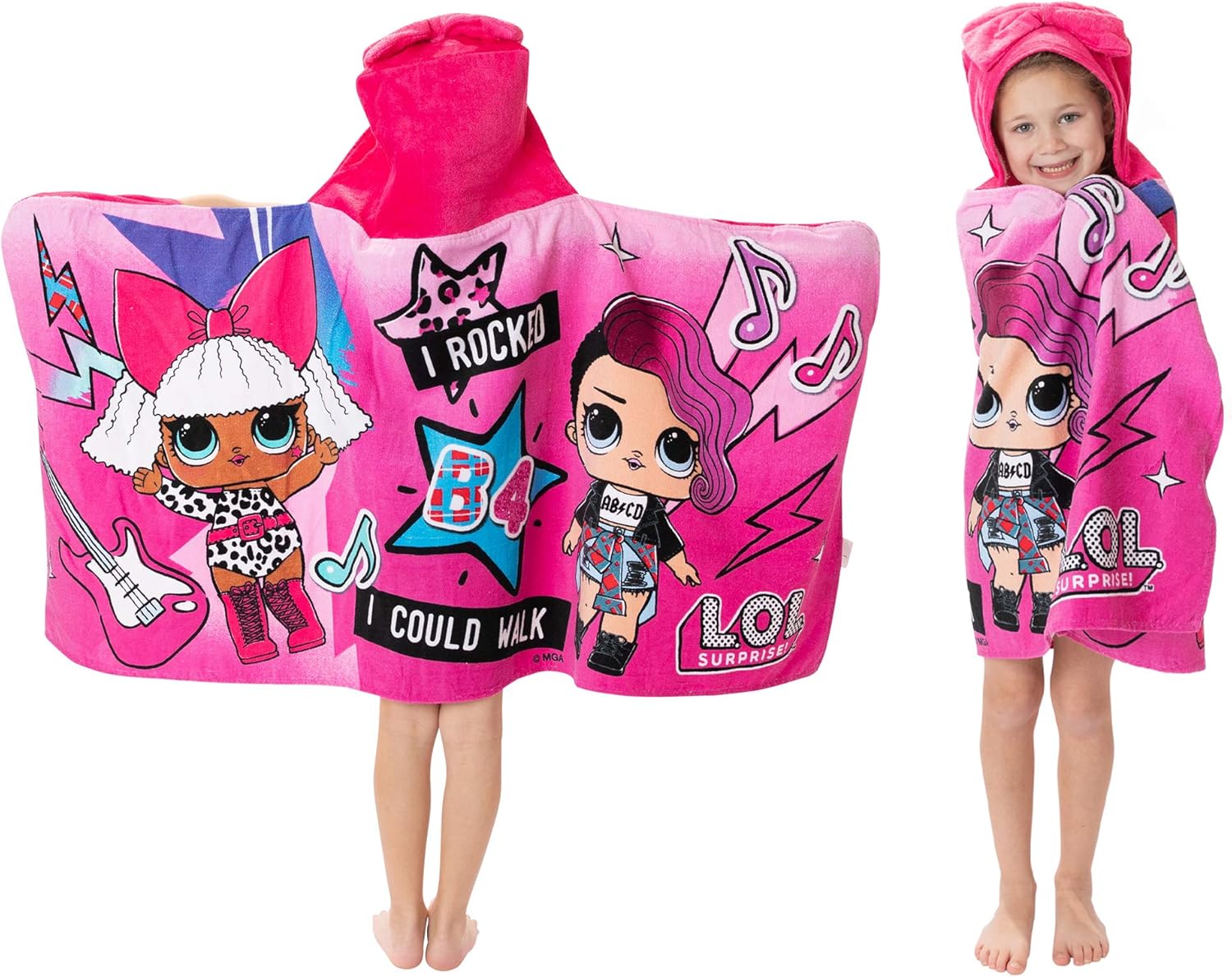 L.O.L. Surprise! Soft Cotton Bath/Pool/Beach Hooded Towel Wrap, 24 In x 50 In, Pink, By Franco Kids
