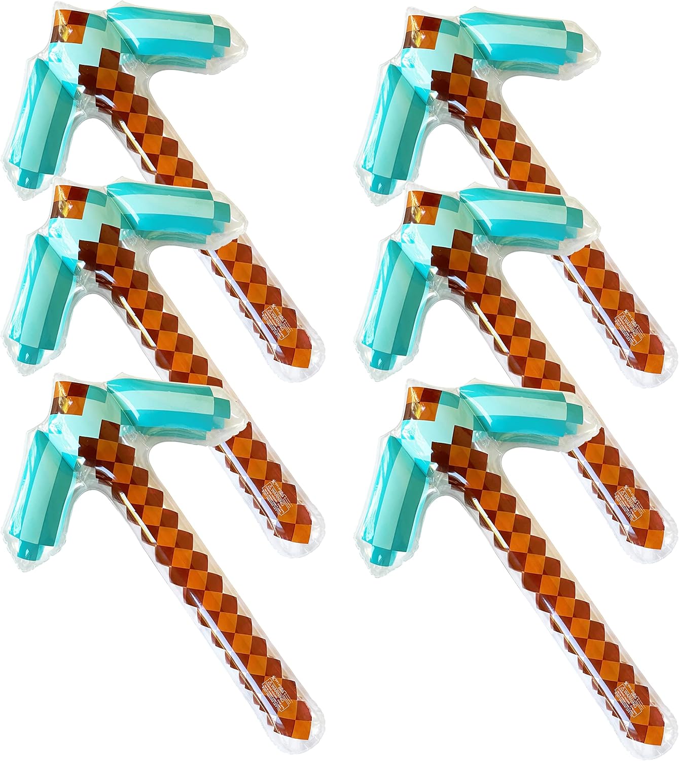 Inflatable Diamond Pickaxe - Mine Pixel Craft - Blow Up Birthday Party Favors - Gift Bags - Pool Parties & Backyard Fun - for Boys & Girls - 6 Pack