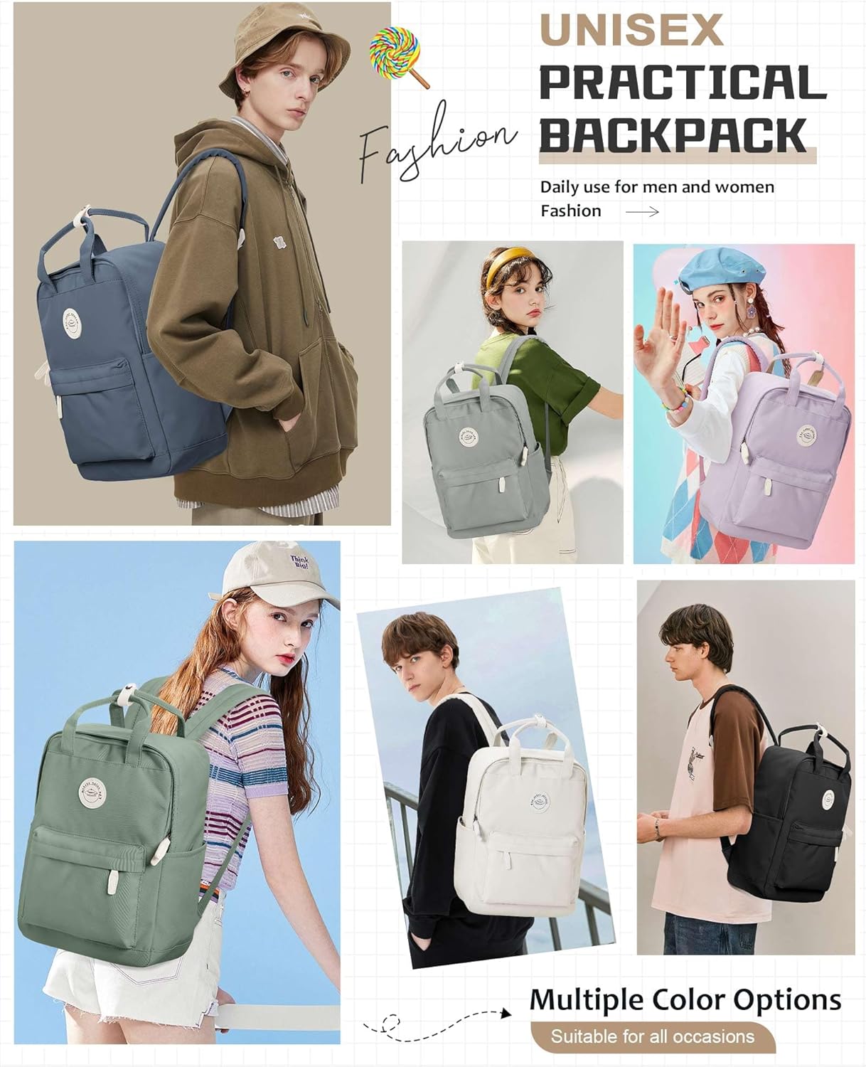 BJLFS Light Green School Backpack for Women Teen Girls, Bookbag College Student Backpack for School Men Boys, Mochilas Escolares Casual Daypack Lightweight Book Bag