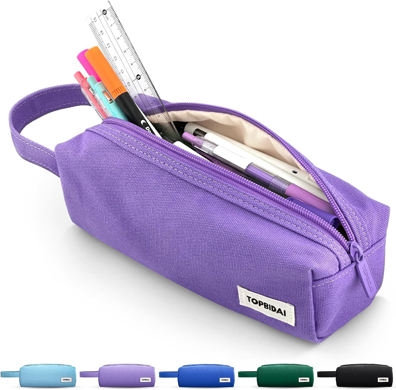 Small Pencil Case Pouch for Girls and Boys Kids, Large Capacity Canvas Pen Bag School Supplies, Portable Pencil Case, Simple Zipper Stationery Bag for Women Men Adults (Purple