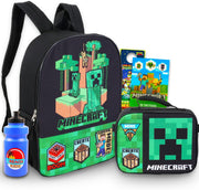 Minecraft Backpack and Lunch Set for Boys - Bundle with 16” Minecraft Backpack, Lunch, Tattoos, and More | Minecraft Backpack for Boys 8-12