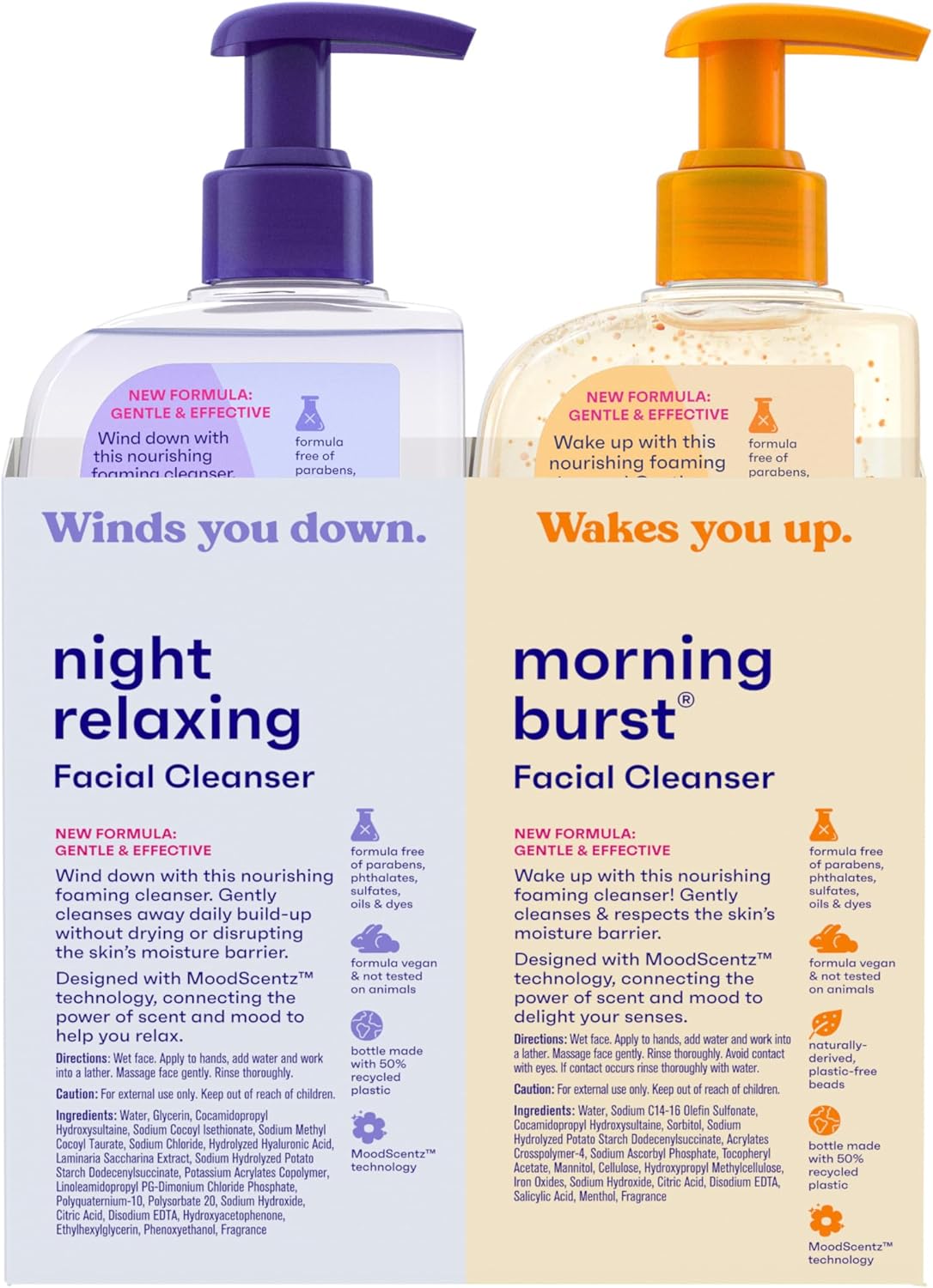 Clean & Clear 2-Pack Oil-Free Facial Cleansers with Citrus Scent, Morning Burst and Night Relaxing, 16 oz
