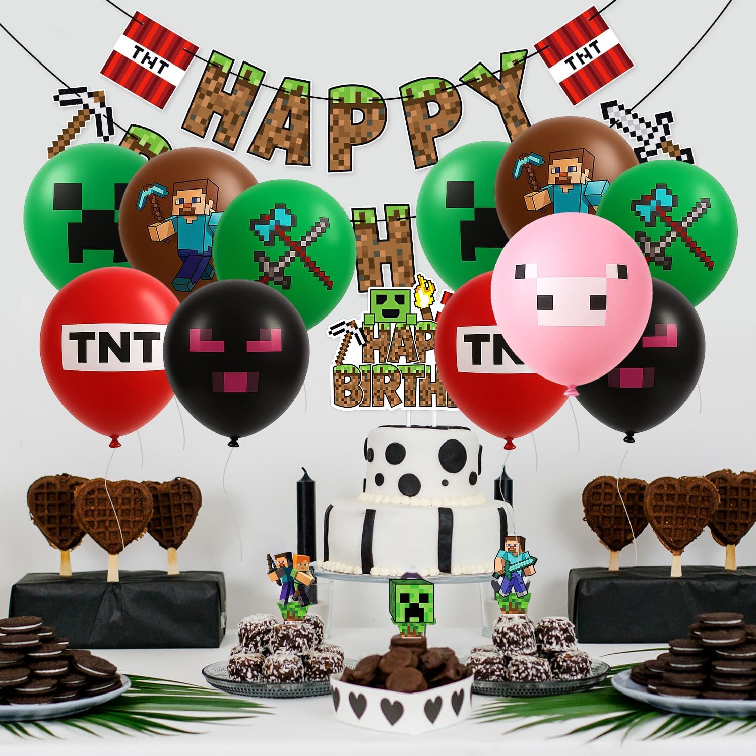 Mining Fun Birthday Party Ballons - 12" Printed Latex Balloons 24 Pcs Pixel Party Decorations Building Miner Theme Party Supplies, Video Game Inspired Party Favors for Boys Girls Kids