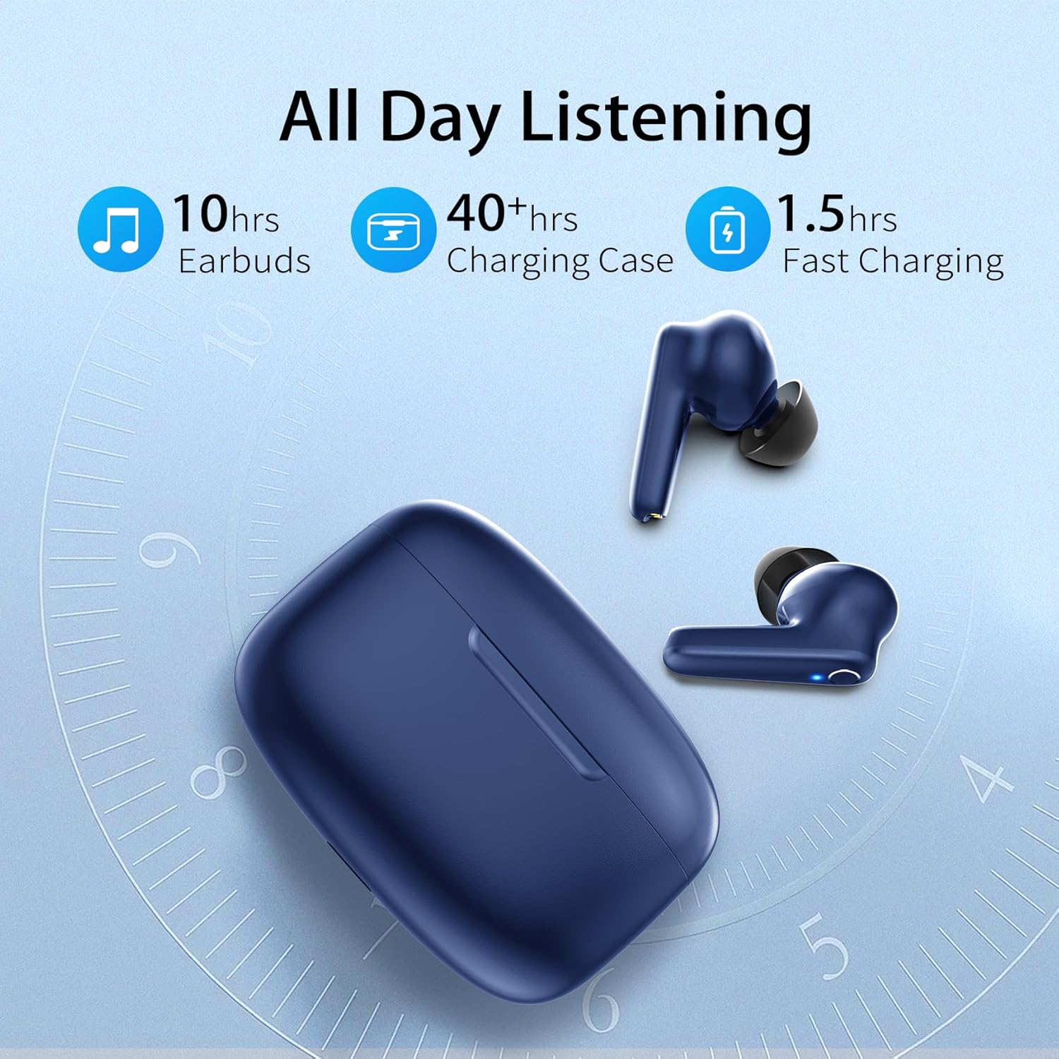 Redpepper Wireless Ear Buds Bluetooth 5.3 60H Using Time Headphones Deep Bass Clear Call Earbuds with Built-in Mic Touch Control Lightweight Headsets for Studying Working Gaming Blue