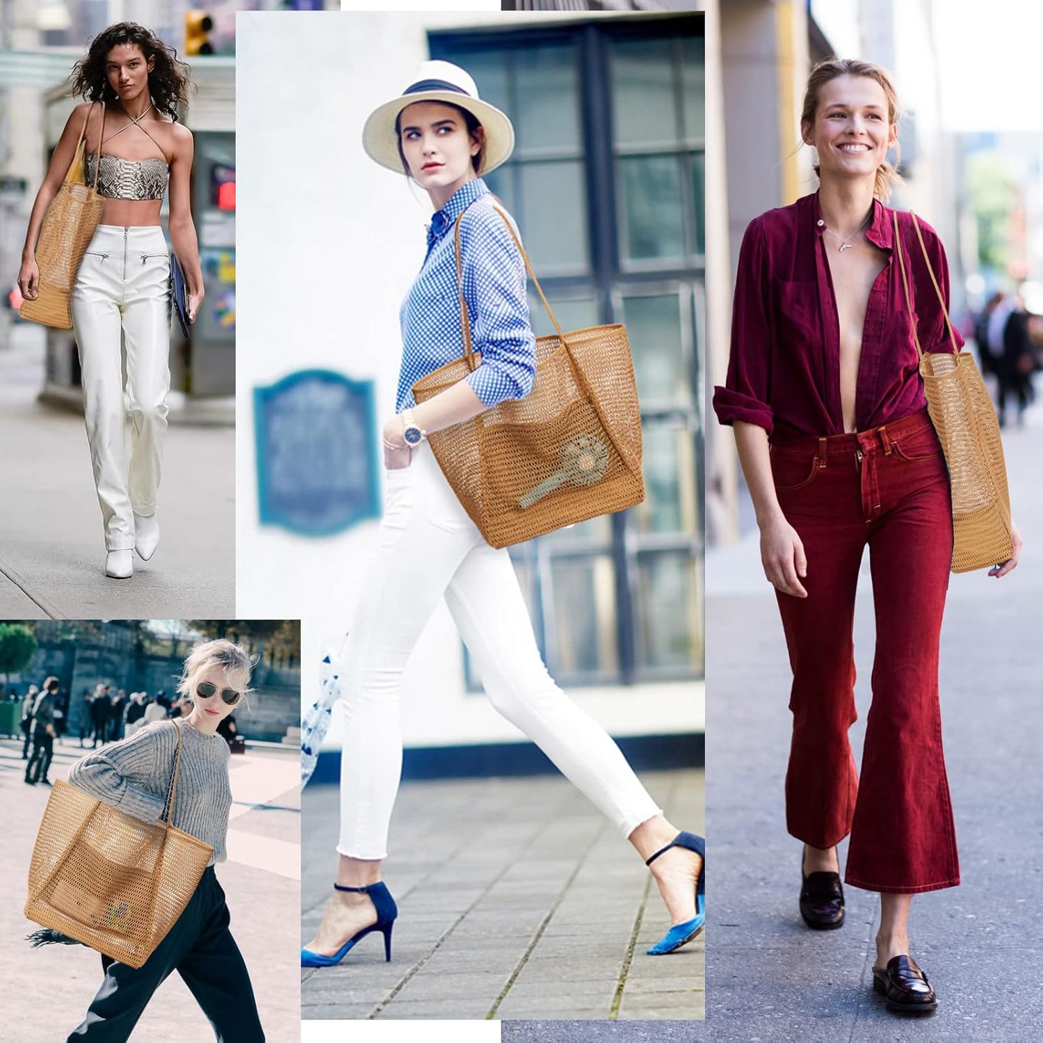 KALIDI BeachNylon Mesh Tote Bag, Casual Tote Bag Hobo Women Foldable MAX 23L Shoulder Bag For Beach Picnic Vacation