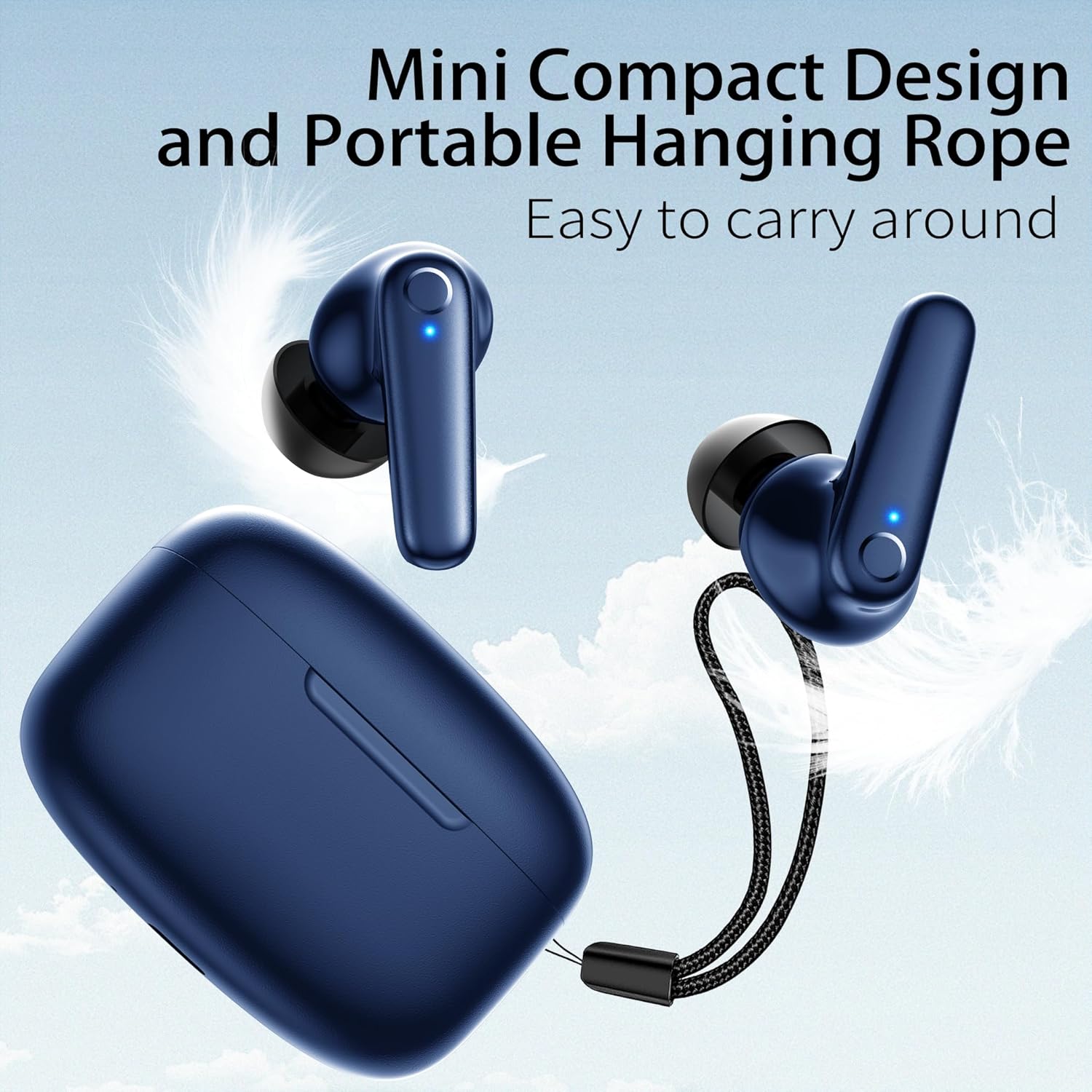 Redpepper Wireless Ear Buds Bluetooth 5.3 60H Using Time Headphones Deep Bass Clear Call Earbuds with Built-in Mic Touch Control Lightweight Headsets for Studying Working Gaming Blue