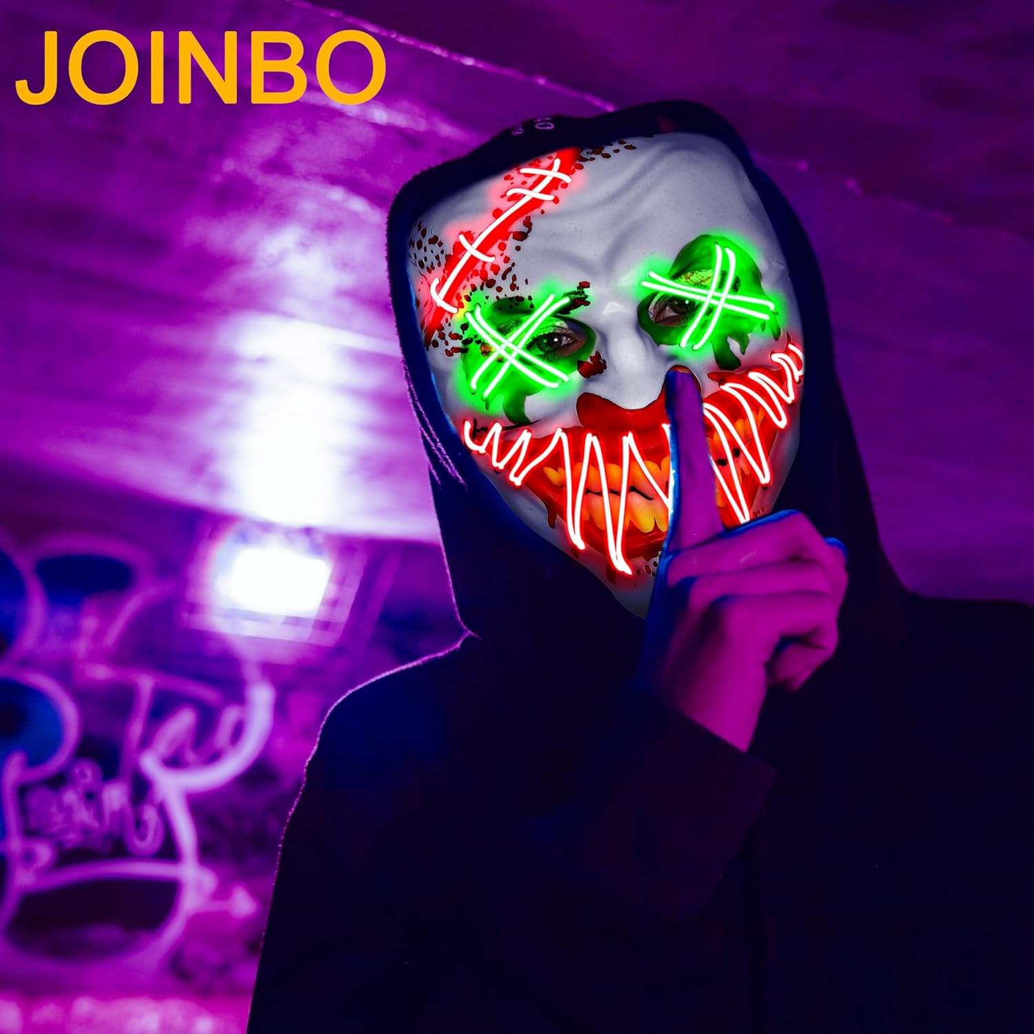 Halloween LED Clown Mask for Aldult & Kids，EL Wire Scary Purge Mask for Cosplay Costume,Light up for Festival Party