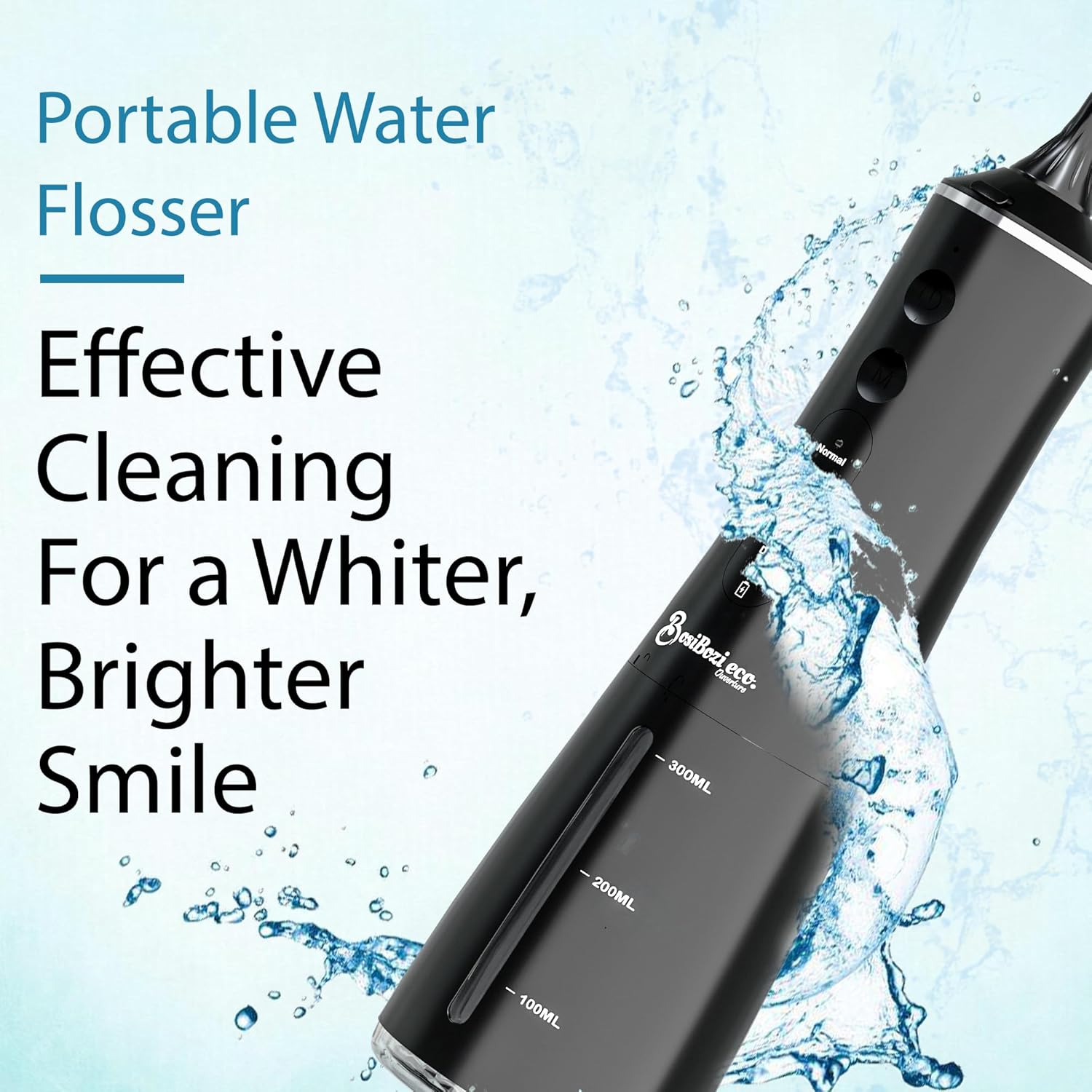 BosiBozi Rechargeable Water Flossers for Teeth, 4 Modes Cordless & Portable Power Dental Flossers 300ML Tank, IPX7 Waterproof Water Flosser, USB-C Charing Cable, 3 Jet Heads, 1 Tongue Scrapper