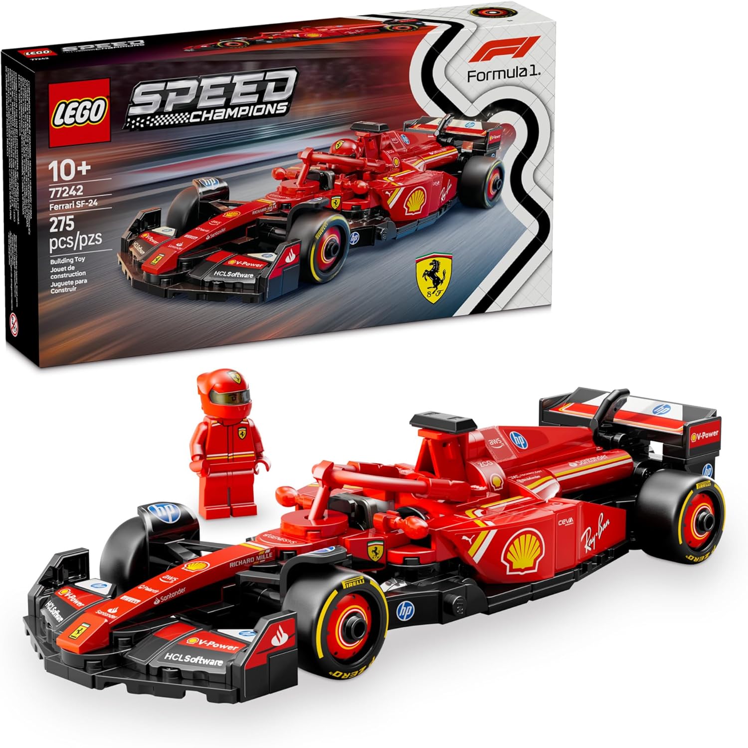 LEGO Speed Champions Ferrari SF-24 F1 Race Car Toys - Building Sets for Kids, Boys & Girls, Ages 10+ - Ferrari F1 Model Car Kits for Display or Play - Gift Ideas for Birthdays and Fans - 77242
