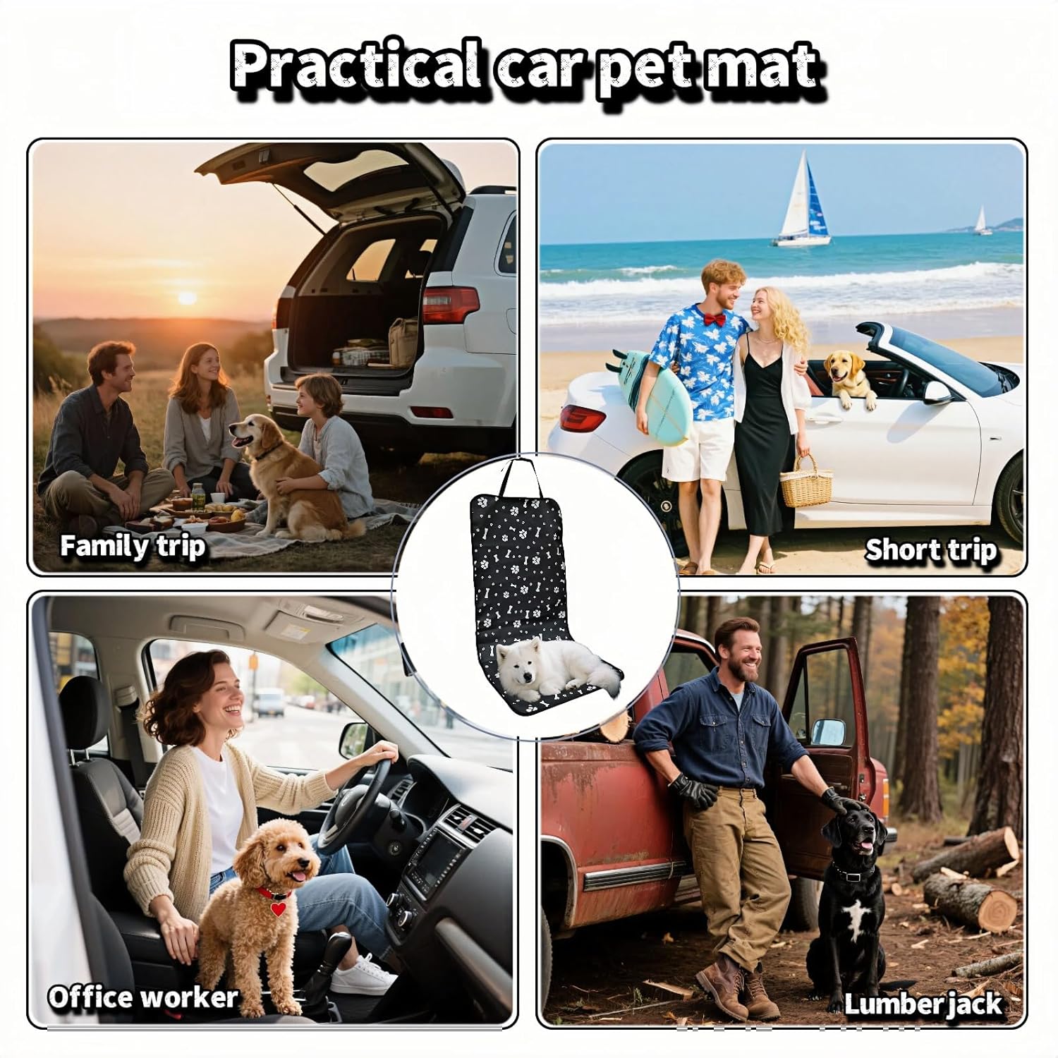 Waterproof Pet Car Seat Cover for Dogs&Cats,Non-Slip Oxford Fabric Hammock,Easy Clean Travel Mat for Front & Back Seat, Adjustable Buckle Design,19.29x17.3 Inch,Heavy Duty Dog Car Seat Protector