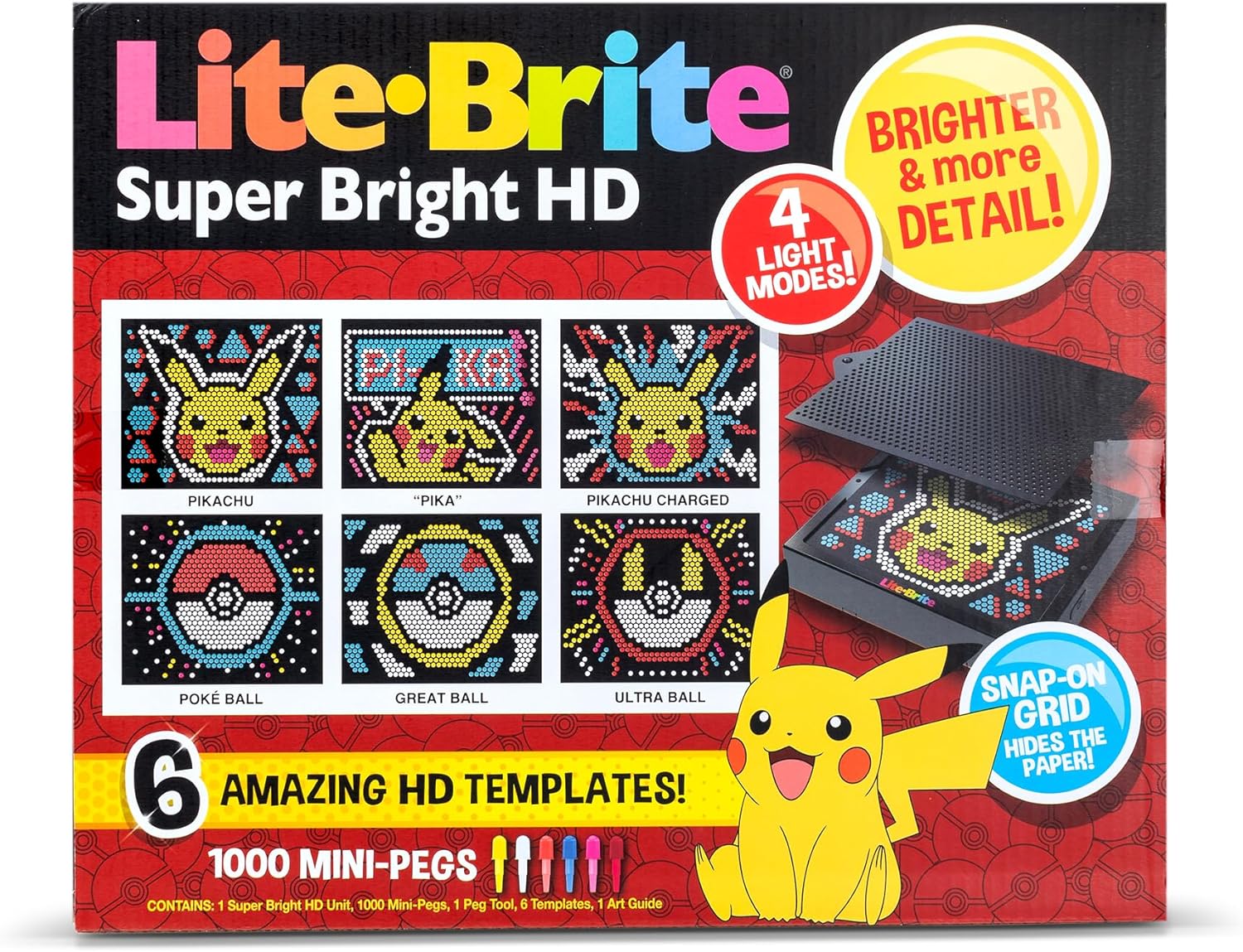Lite Brite Super Bright HD, Pokemon Edition - Creative Retro Light-Up Screen – Educational Play for Children, Enhances Creativity, Gift for Boys and Girls Ages 6+