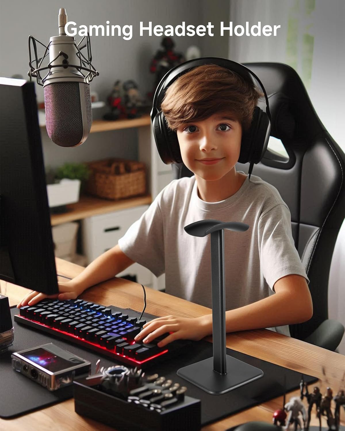 Headset Stand - Headphone Holder for Desk with Aluminum Hanger Compatible with All Over-Ear On-Ear Computer Xbox One PS5 PS4 PC Game Telephone Headsets (Black)