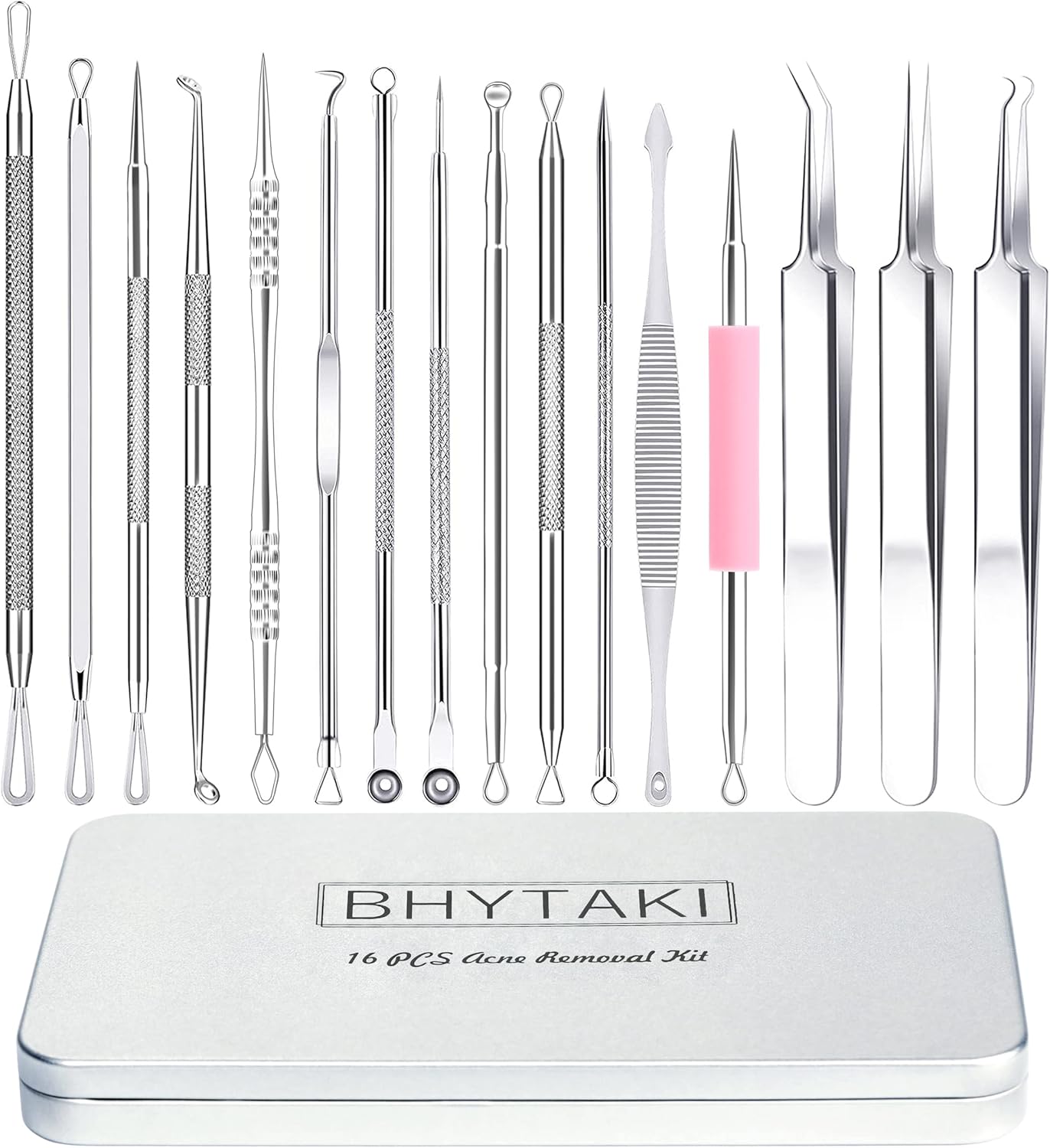 Blackhead Remover Tools, 16 PCS Pimple Popper Tool Kit, Acne Blackhead Tools for Blemish, 410 Premium Professional Stainless Acne Pimple Extractor Tool with Metal Box