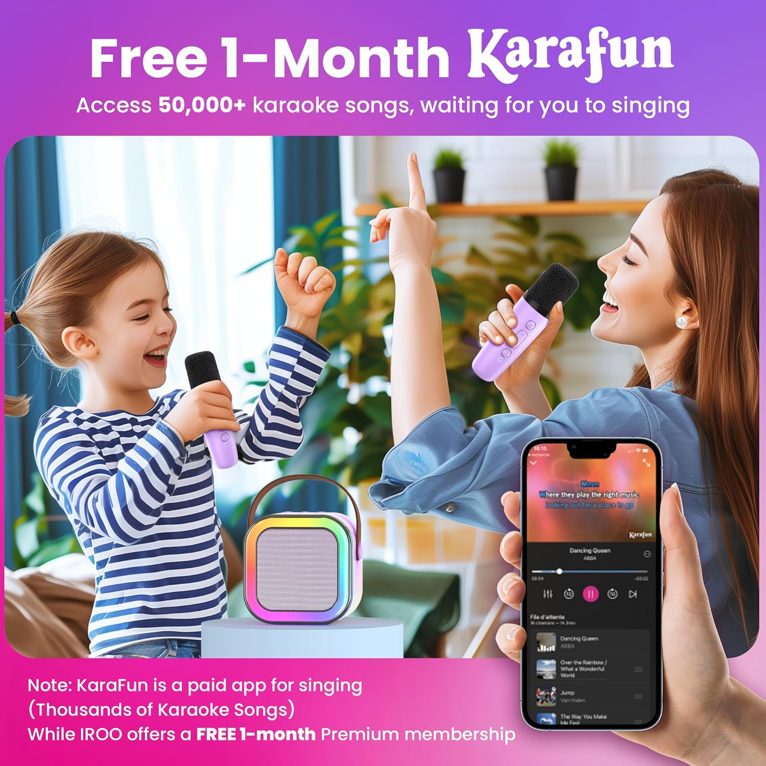 Karaoke Machine for Kids, 2025 TOP Toys Christmas Birthday Gifts Ideas for Girls Ages 4, 5, 6, 7, 8, 9, 10, 12+ Years Old, Portable Mini MP3 Player with 2 Wireless Mics for Party
