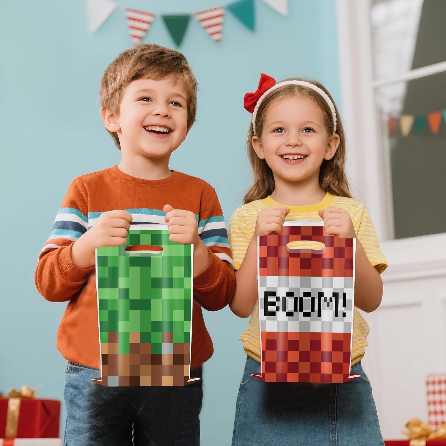 30Pcs Pixel Gift Bags Birthday Party Supplies Animation Party Gift Candy Bags