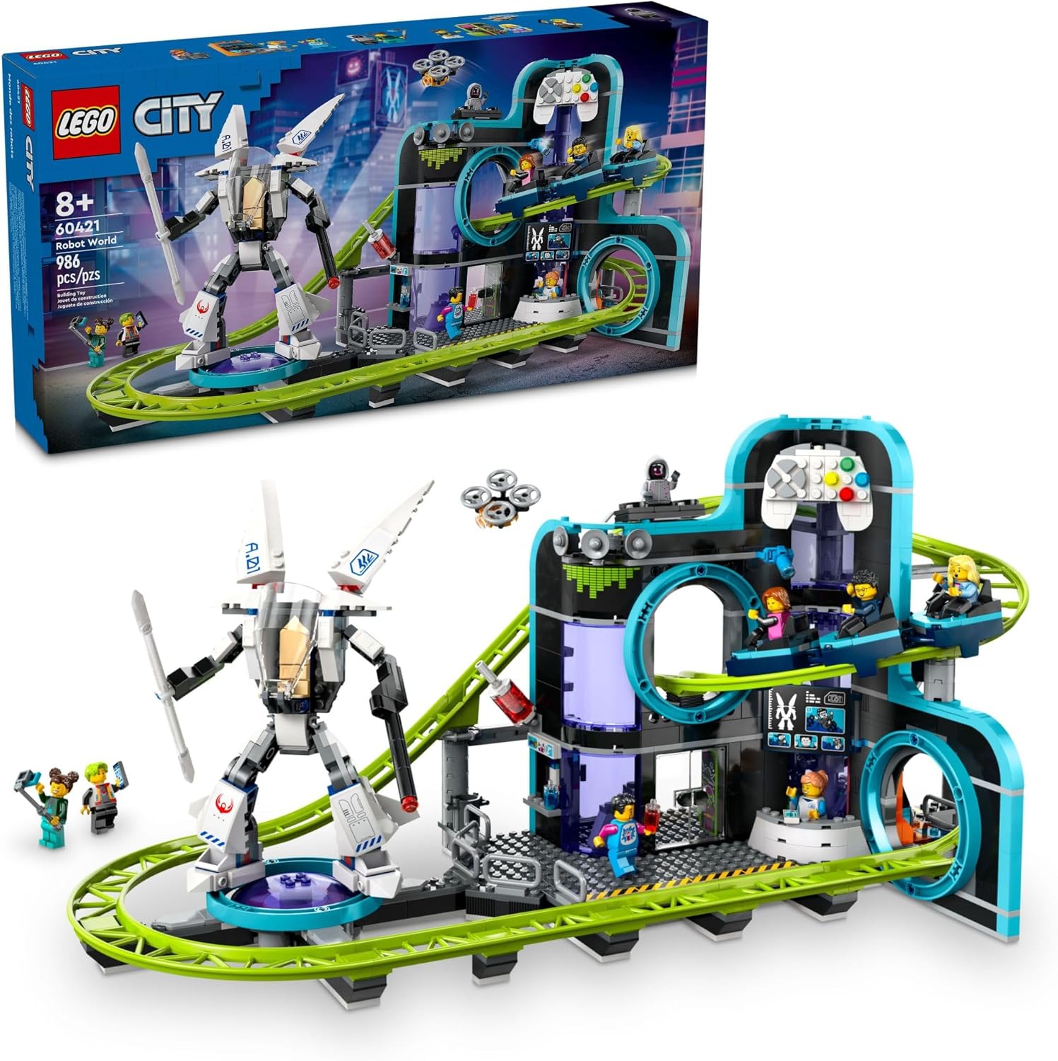 LEGO City Robot World Roller Coaster Building Set - Kids Engineering Toy with Posable Mech Suit for Boys & Girls, Ages 8+ - Gift Ideas for Christmas - 60421