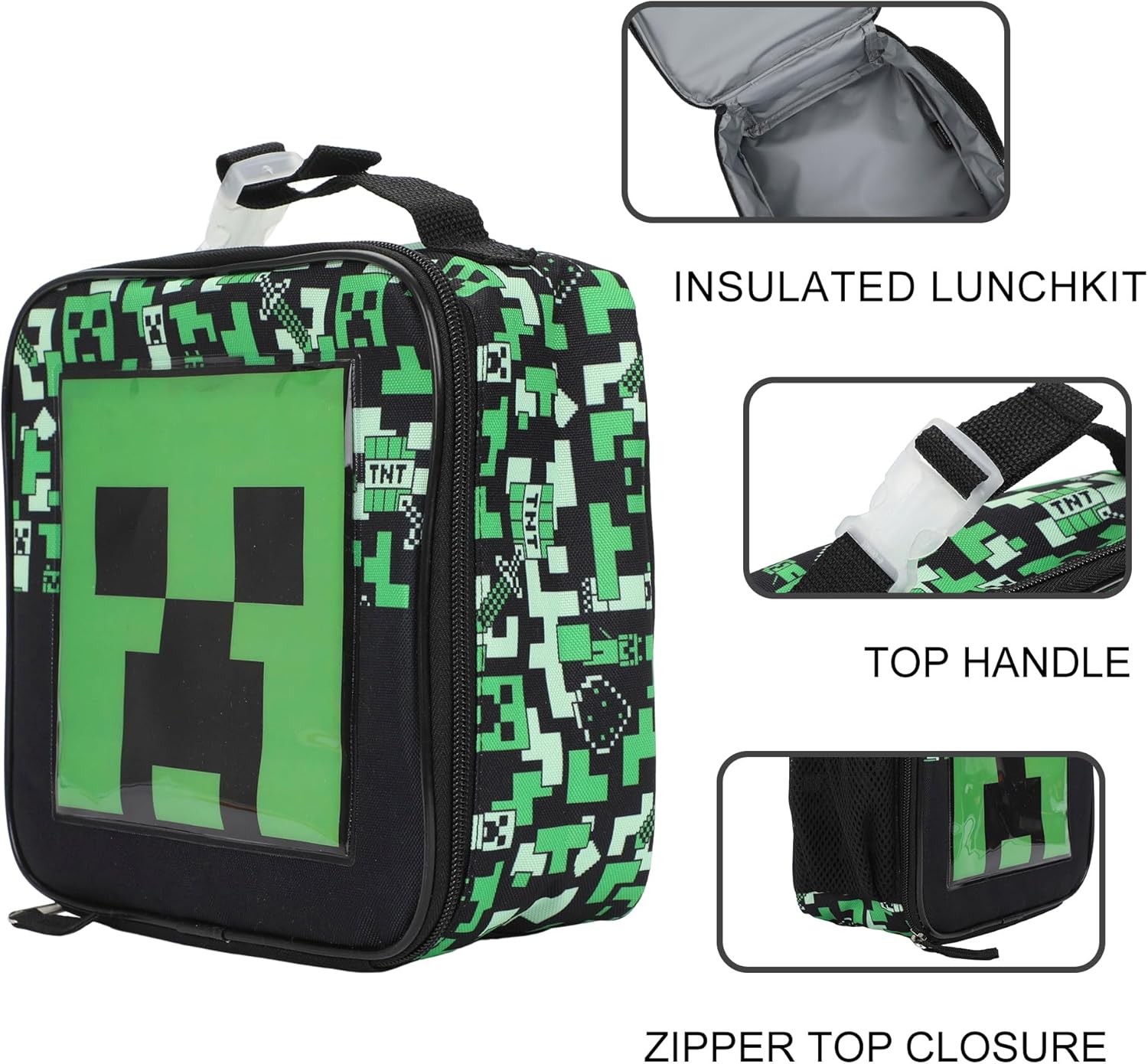 Bioworld Minecraft Square Insulated Lunchbox with Mesh Side Pocket