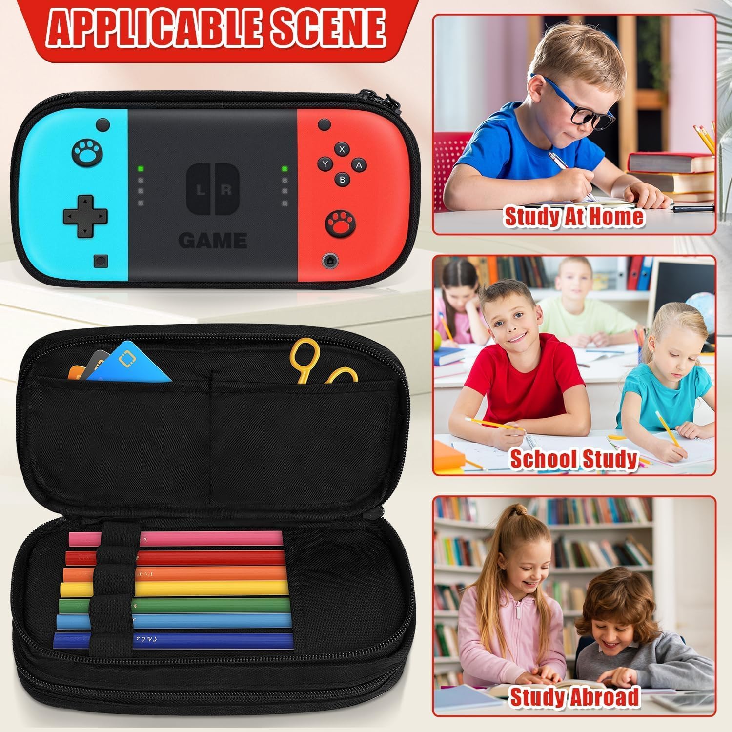 Gaming School Backpack for Boys - 16 Inch Gamer School Backpack With Pencil Case for Kids Children Elementary Middle School, Large Capacity Video Game Schoolbag for Kids School Stationery Supplies