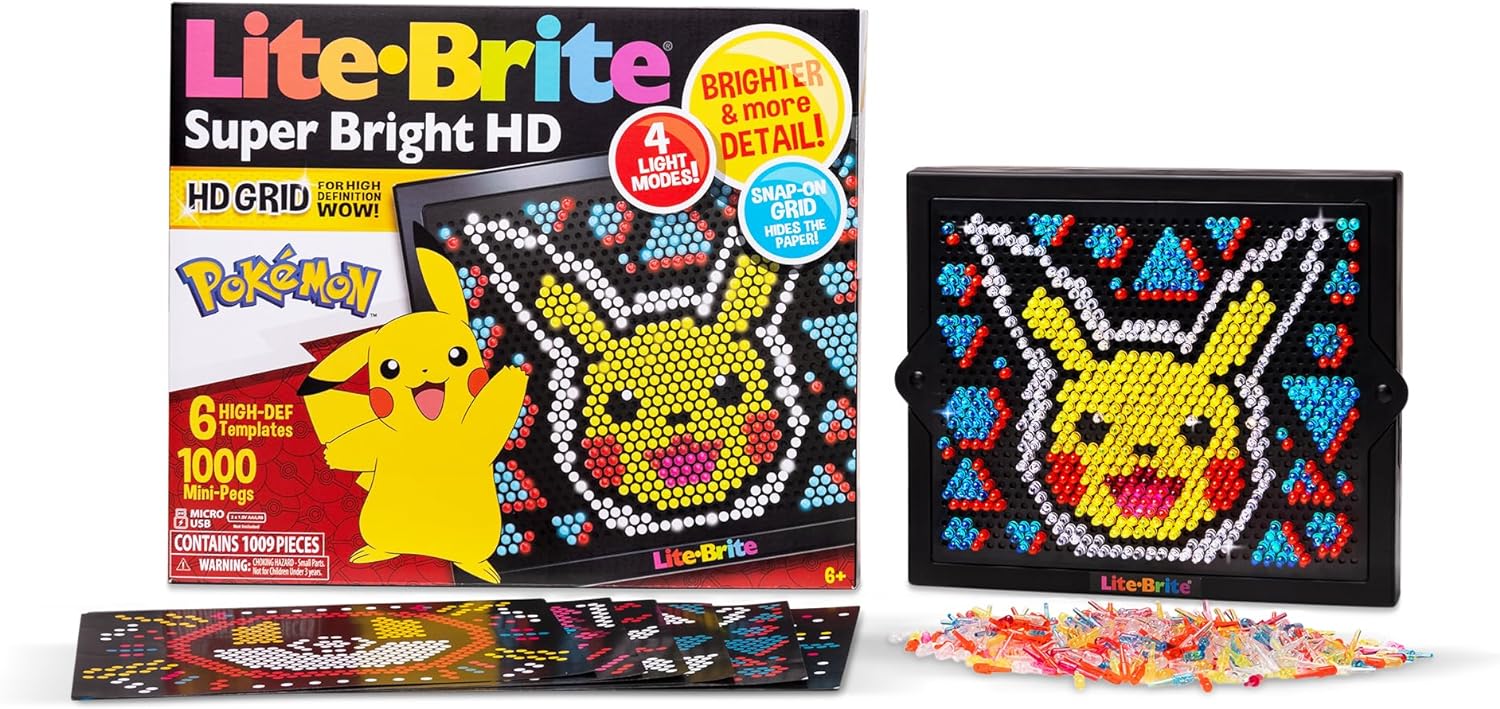 Lite Brite Super Bright HD, Pokemon Edition - Creative Retro Light-Up Screen – Educational Play for Children, Enhances Creativity, Gift for Boys and Girls Ages 6+