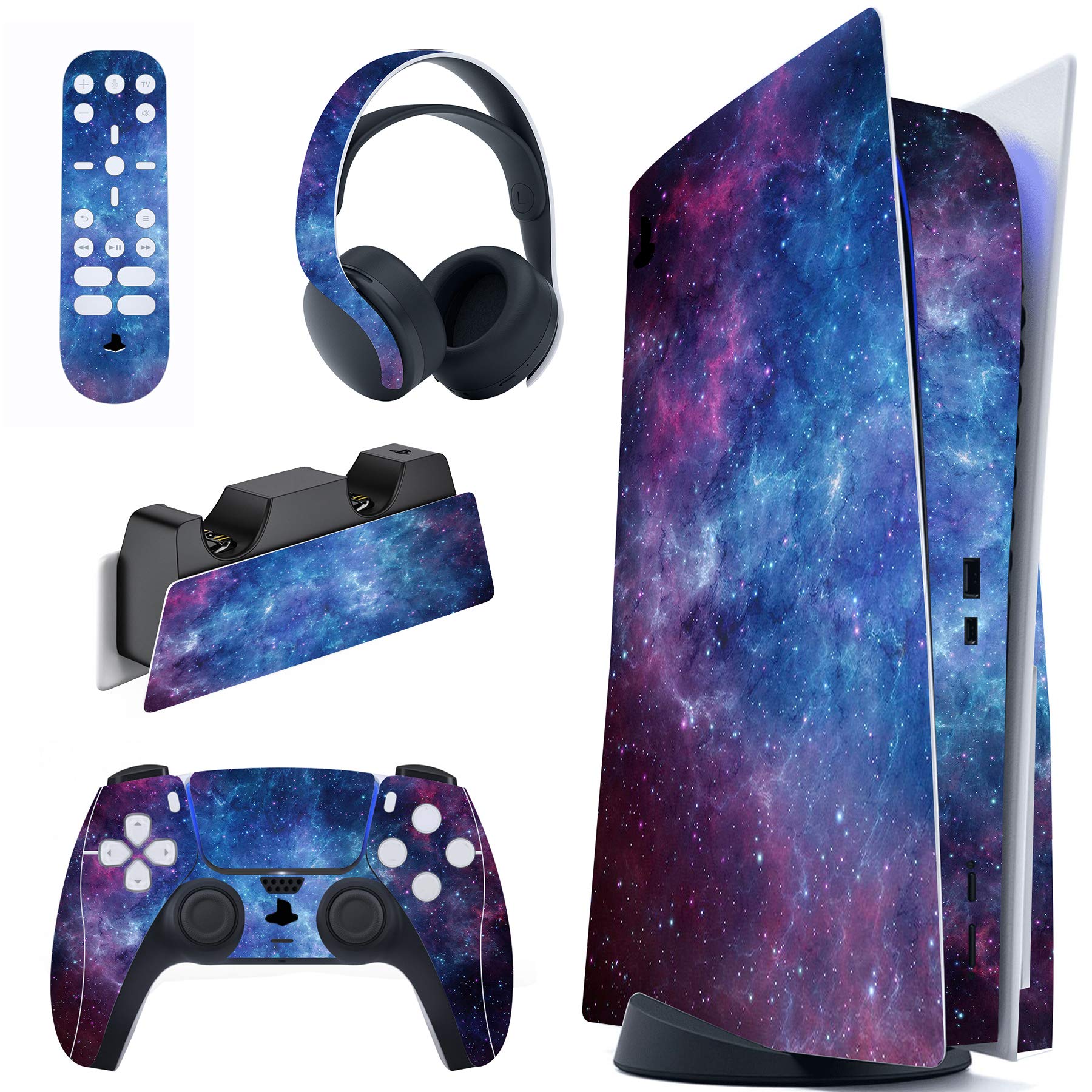 PlayVital Full Set Skin Decal for ps5 Console Disc Edition, Vinyl Sticker Decal Cover for ps5 Controller & Charging Station & Headset & Media Remote - Dragon's Elysium