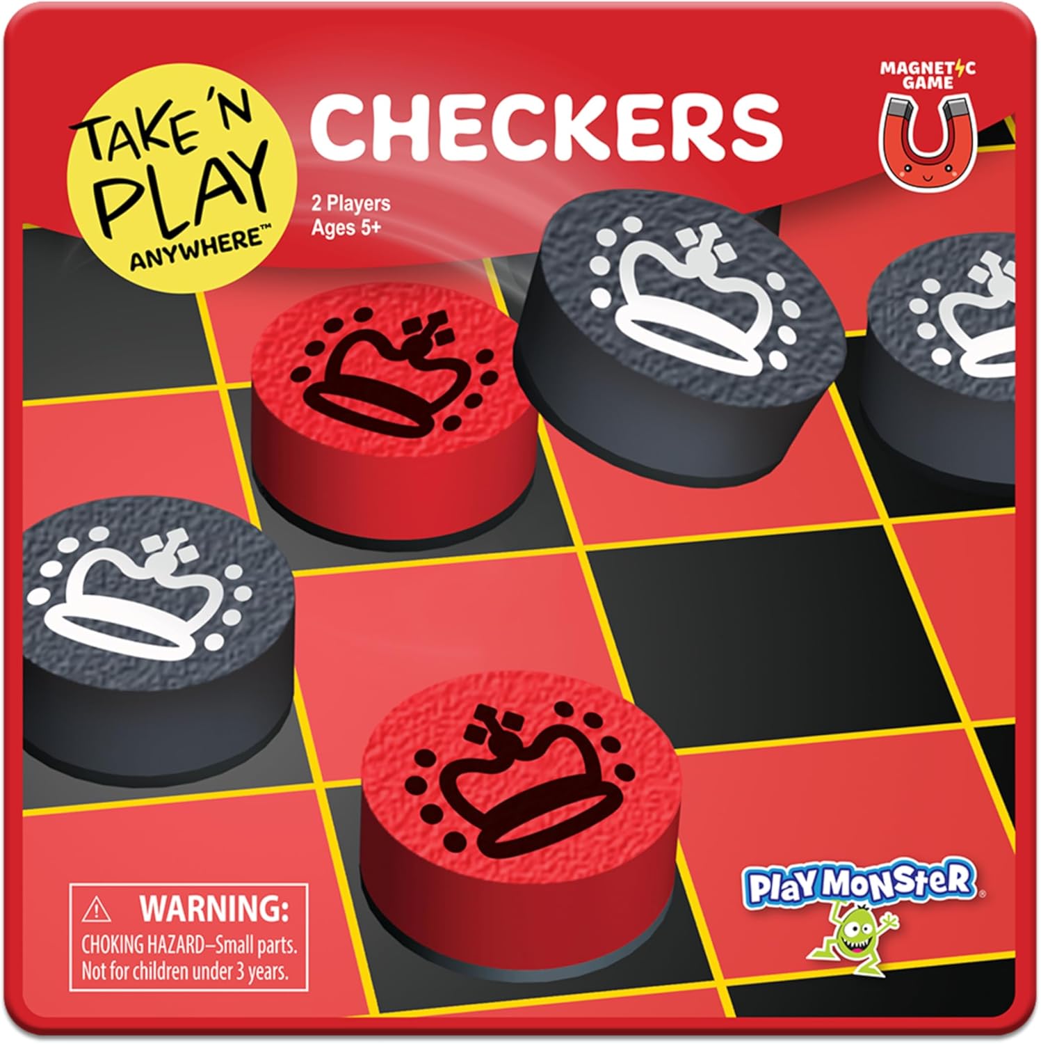 PlayMonster Take 'N Play Anywhere — Checkers — Magnetic Travel Game — Fun on The Go! — for Ages 4+