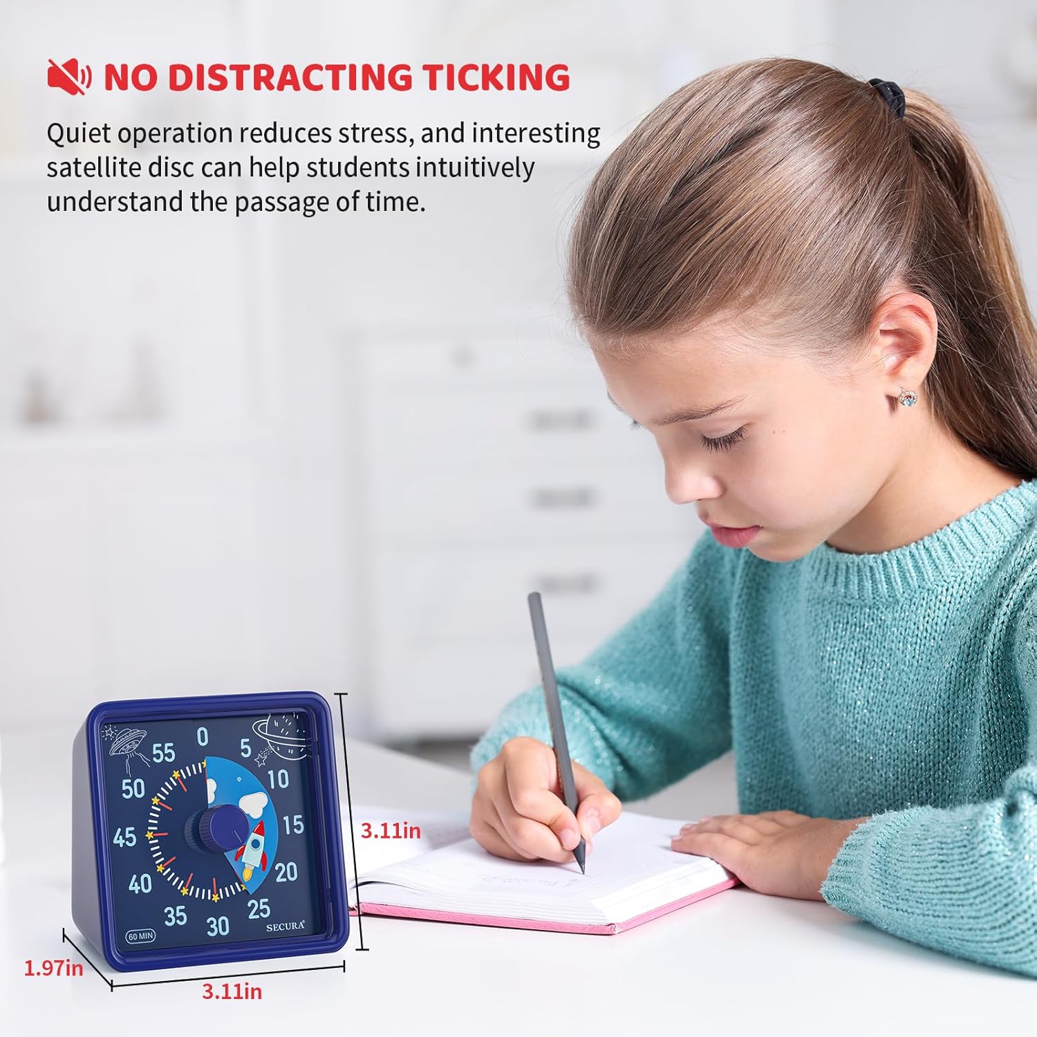 Secura 60-Minute Visual Timer for Kids, Time Clocks, Countdown Timer for Office Kitchen, Classroom Timer for Kids, Silent Time Management Tool (Navy Blue & Navy Blue)