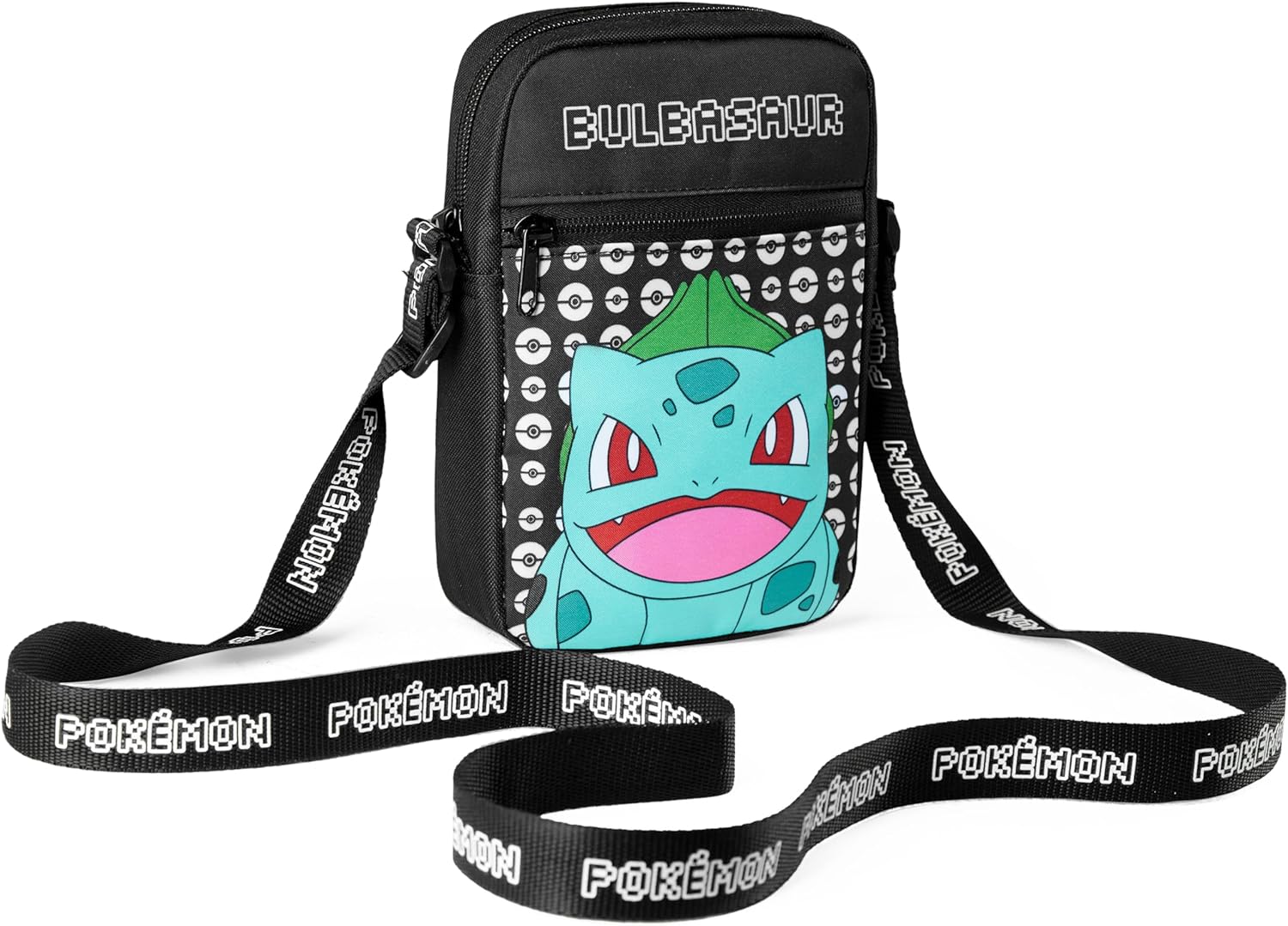 Pokemon Shoulder Bag Cross Body Bag for Kids - Adjustable Strap Kids Pikachu Small Travel Bag - Gamer Gifts (Black Bulbasaur)