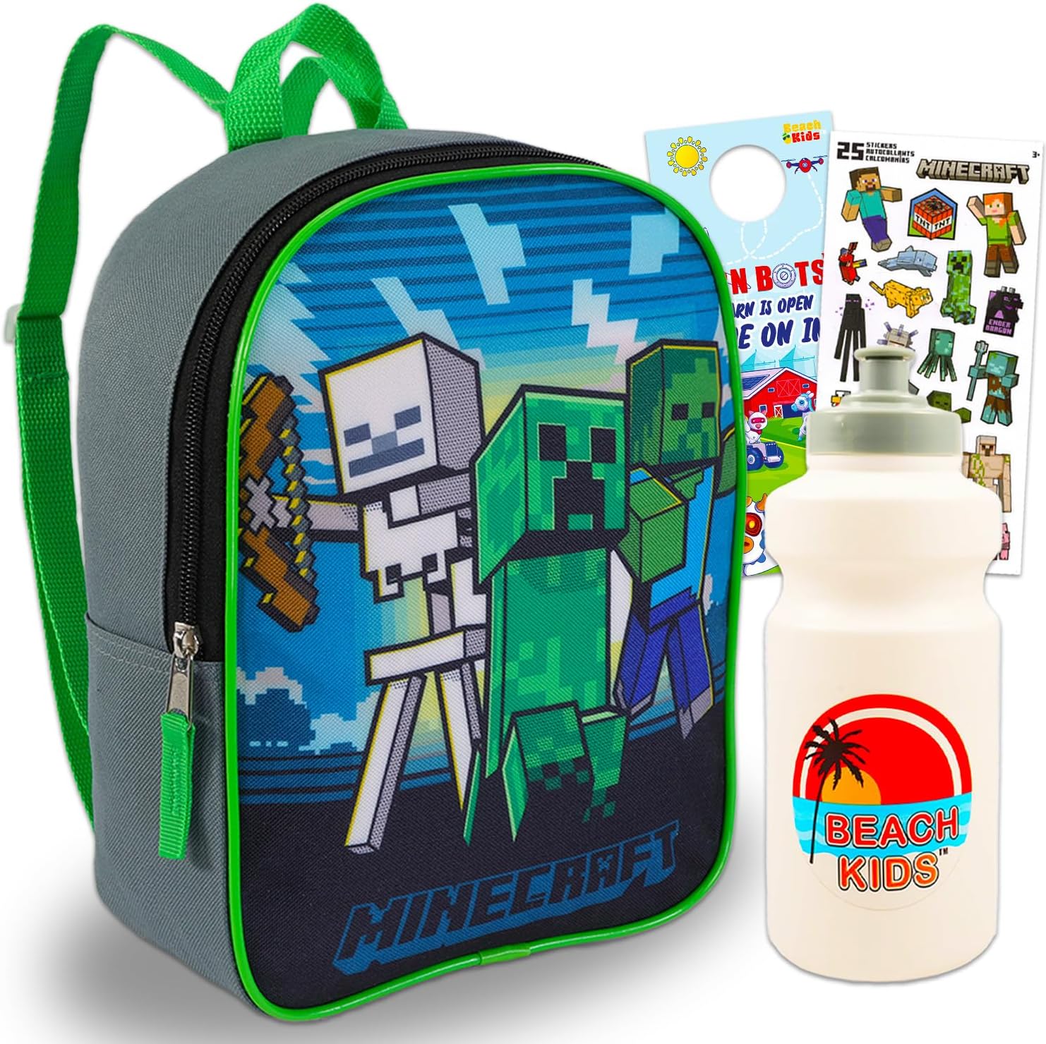 Minecraft Mini Backpack for Boys - Bundle with 11" Backpack for School Plus Stickers, Water Bottle, More | Small Backpack for Kids