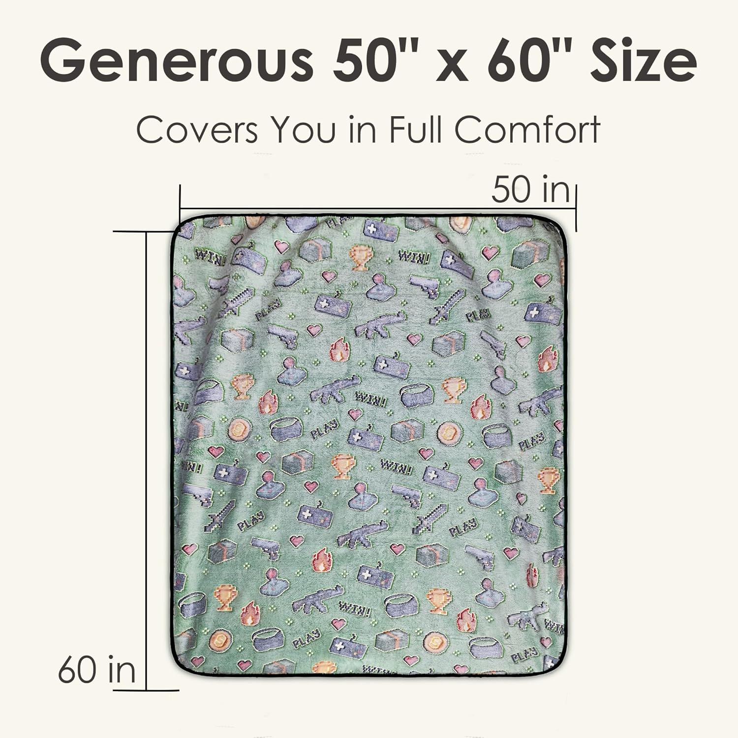 Glow in The Dark Gaming Throw Blanket for Kids, Ultra-Soft Fleece Gamer Blanket with Glow Dark Icons, Cozy Lightweight Flannel Blanket for Boys Girls Bedroom, Couch & Travel (Green, 50”x60”)